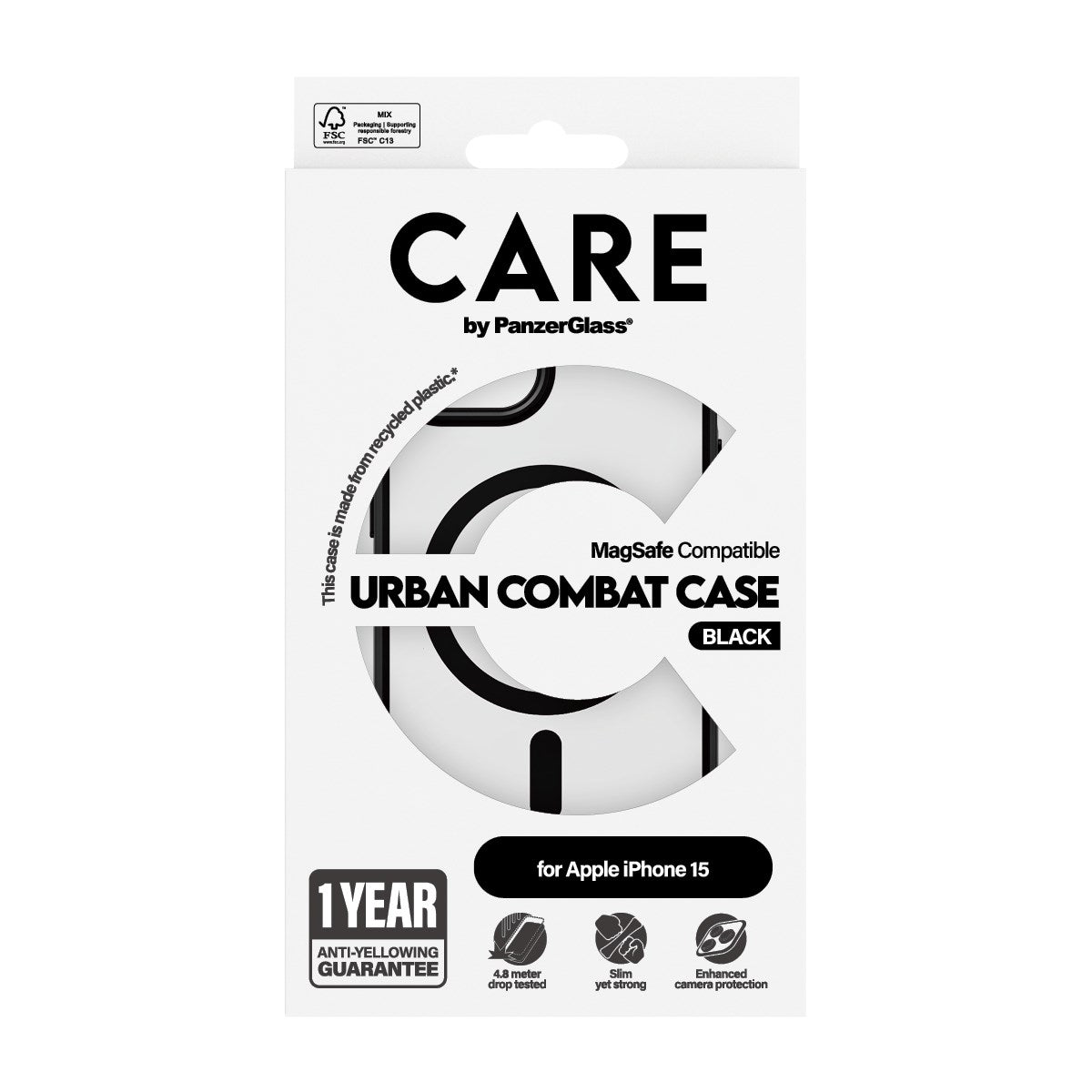 CARE by PanzerGlass® Urban Combat Case Transparent w. Black MagSafe iPhone 15