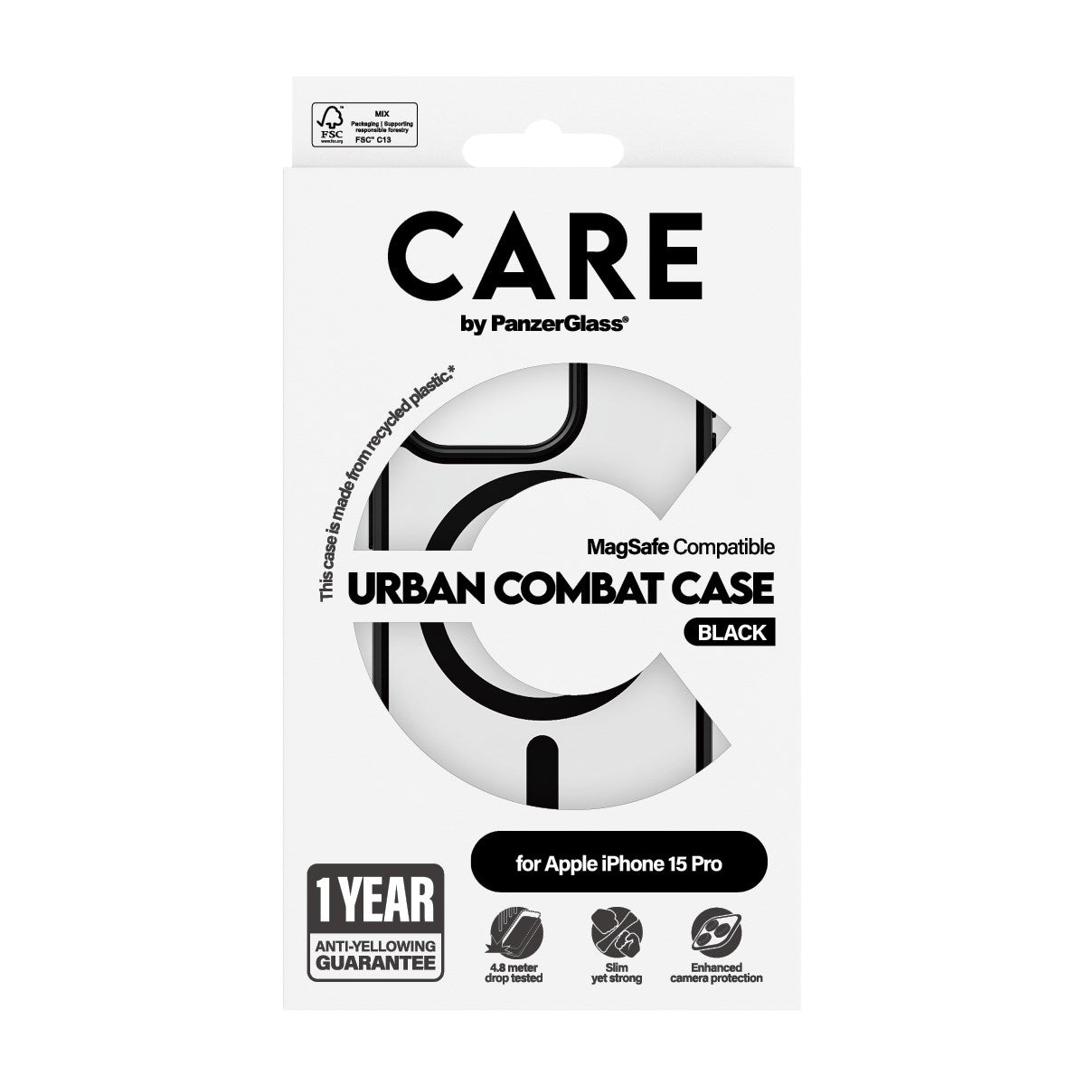 CARE by PanzerGlass® Urban Combat Case Transparent w. Black MagSafe iPhone 15 Pro