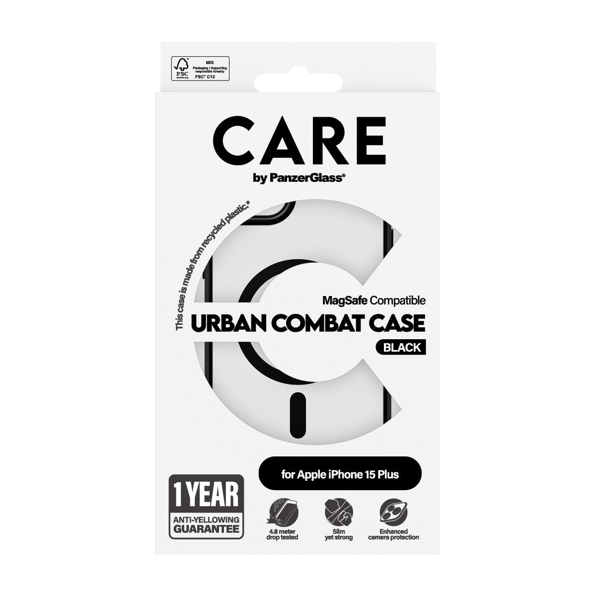 CARE by PanzerGlass® Urban Combat Case Transparent w. Black MagSafe iPhone 15 Plus