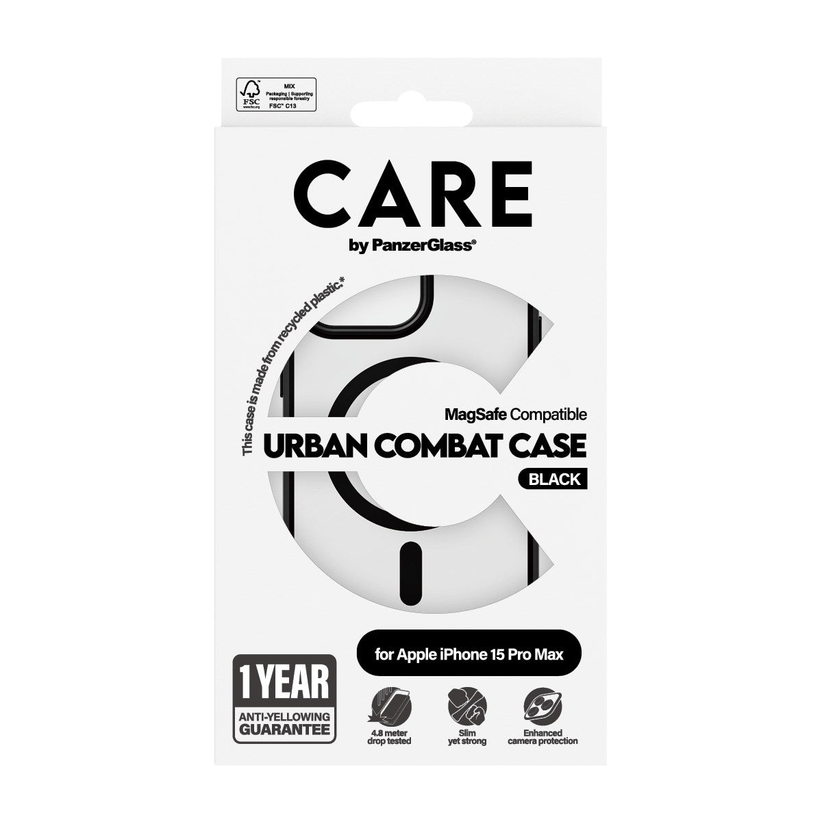 CARE by PanzerGlass® Urban Combat Case Transparent w. Black MagSafe iPhone 15 Pro Max