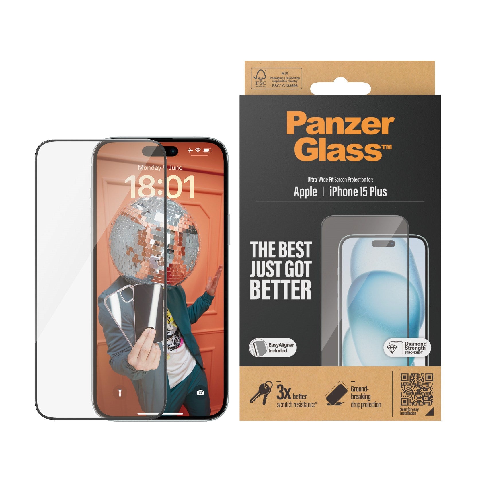PanzerGlass® Screen Protector iPhone 15 Plus | Ultra-Wide Fit w. EasyAligner