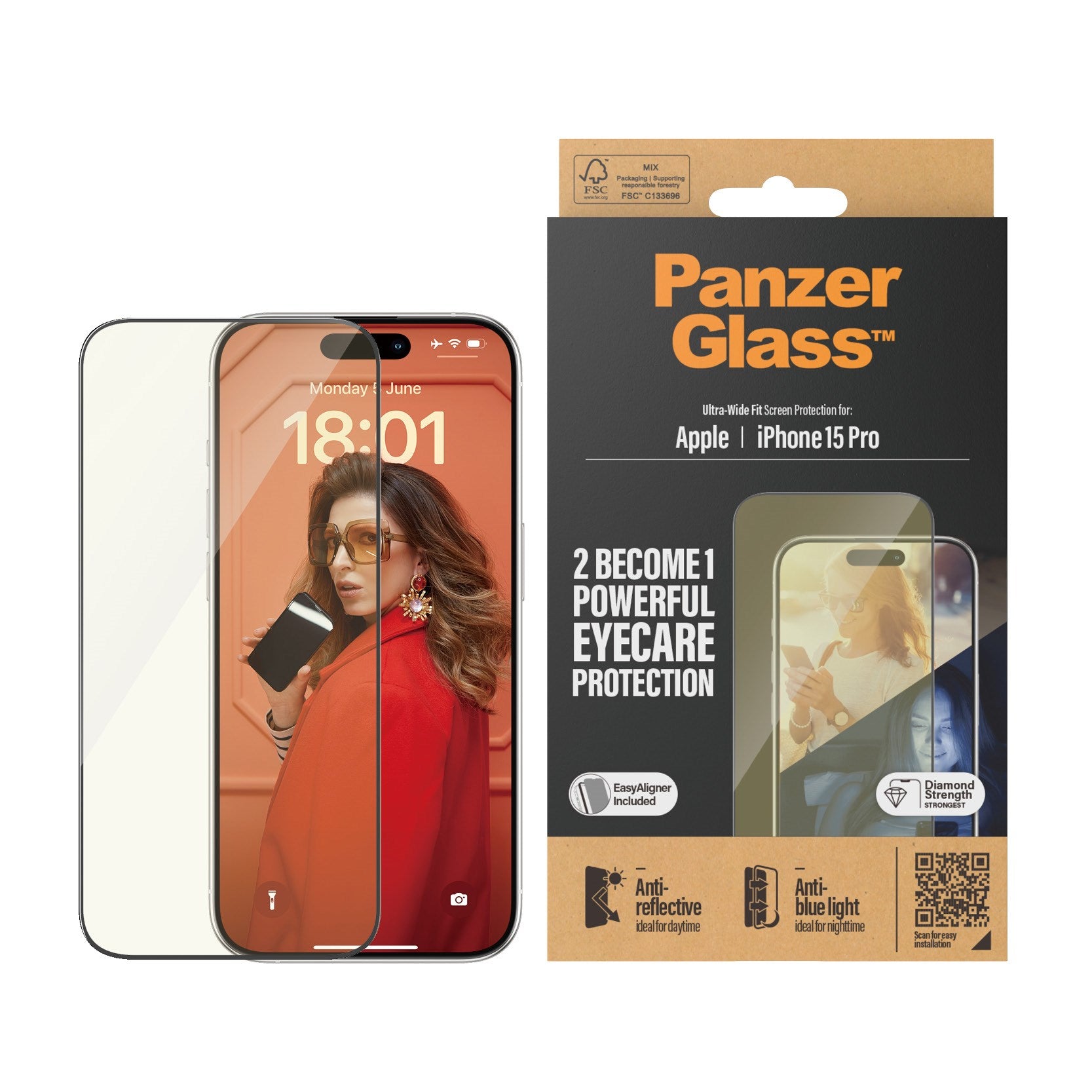 PanzerGlass® Eyecare Screen Protection iPhone 15 Pro | Ultra-Wide Fit w. EasyAligner
