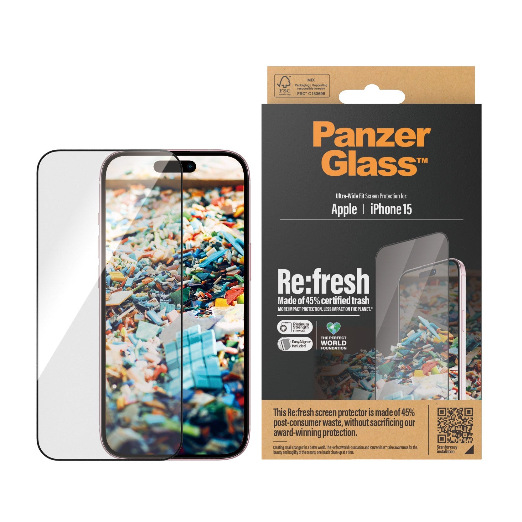 PanzerGlass® Re:fresh Screen Protector iPhone 15 | Ultra-Wide Fit w. EasyAligner