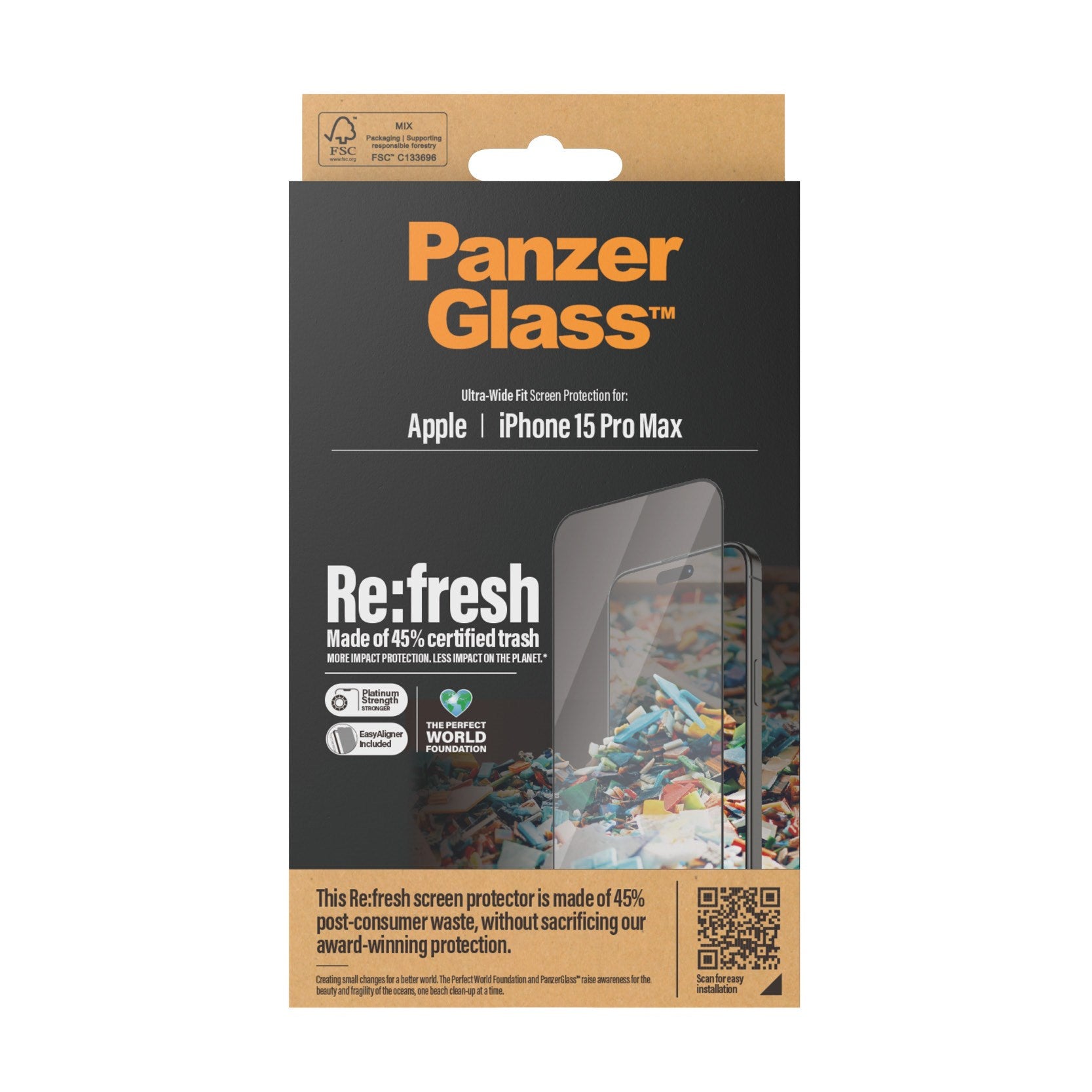 PanzerGlass® Re:fresh Screen Protector iPhone 15 Pro Max | Ultra-Wide Fit w. EasyAligner