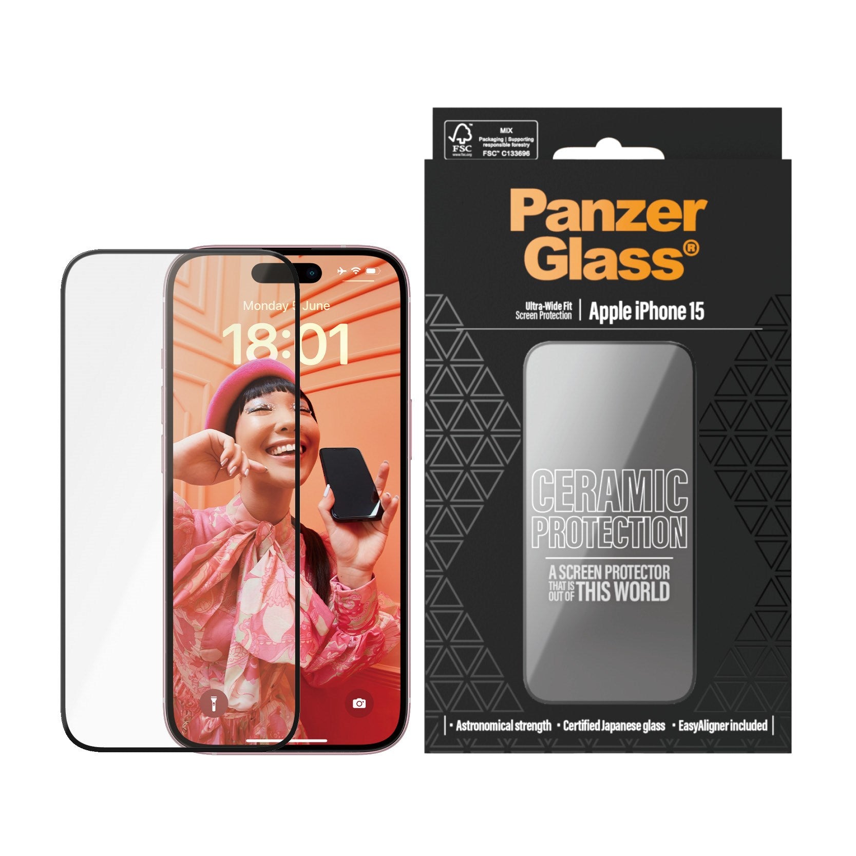 PanzerGlass® Ceramic Protection for iPhone 15 | Ultra-Wide Fit w. EasyAligner w. EasyAligner