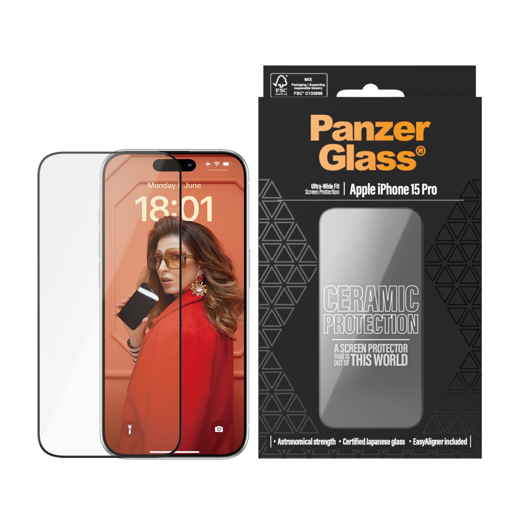 PanzerGlass® Ceramic Screen Protector iPhone 15 Pro | Ultra-Wide Fit w. EasyAligner w. EasyAligner