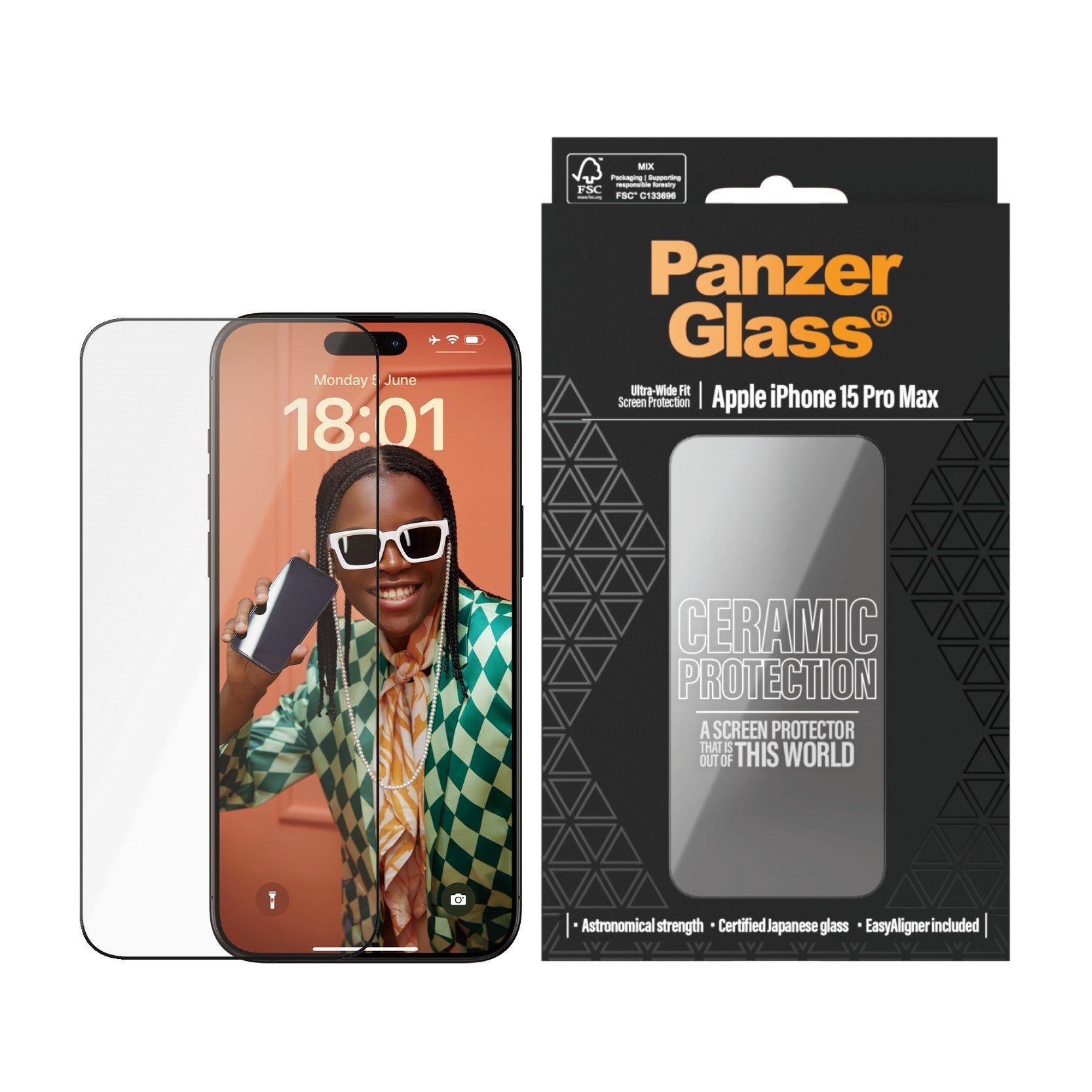 PanzerGlass® Ceramic Protection for iPhone 15 Pro Max | Ultra-Wide Fit w. EasyAligner w. EasyAligner