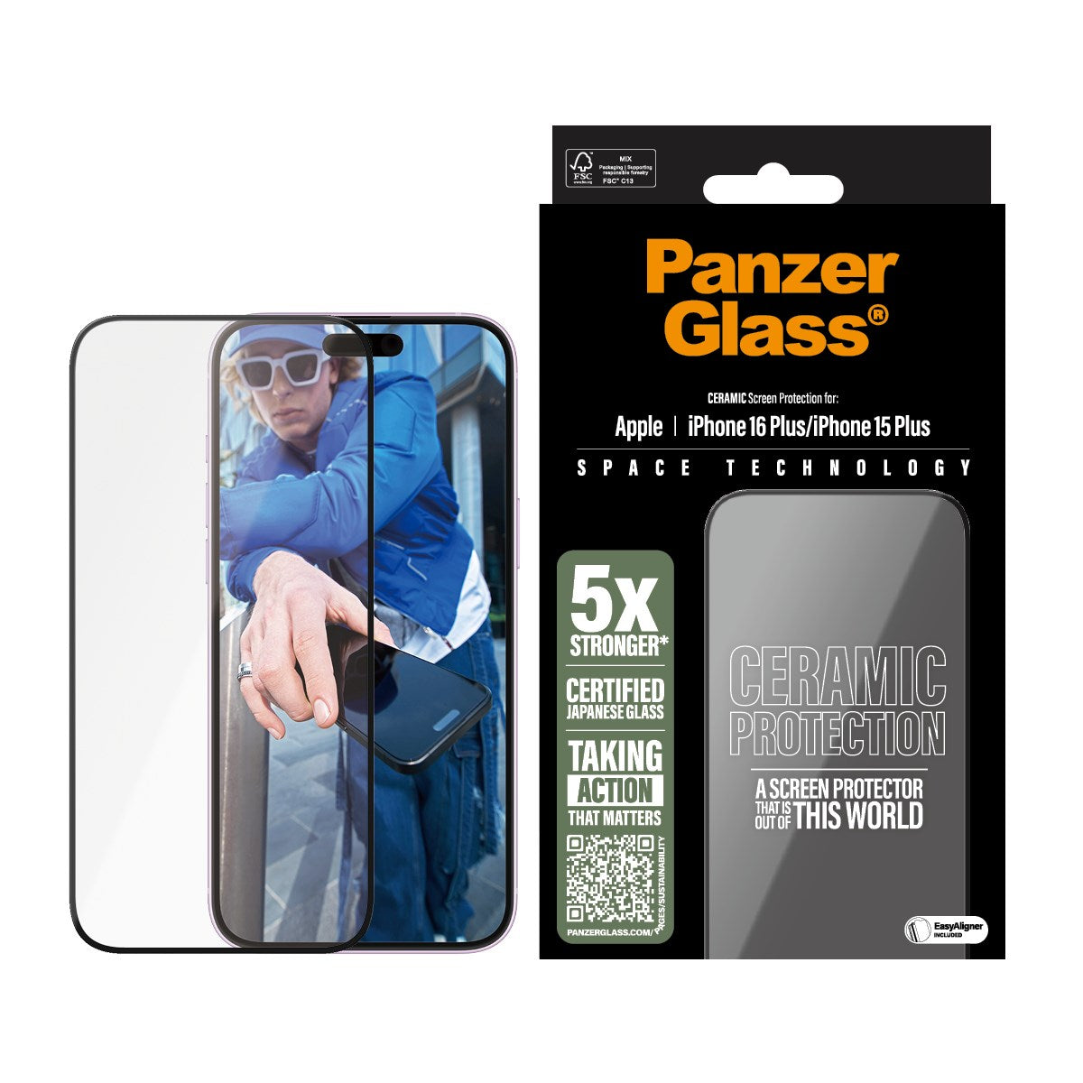 PanzerGlass® Ceramic Screen Protector iPhone 16 Plus | 15 Plus | Ultra-Wide Fit w. EasyAligner
