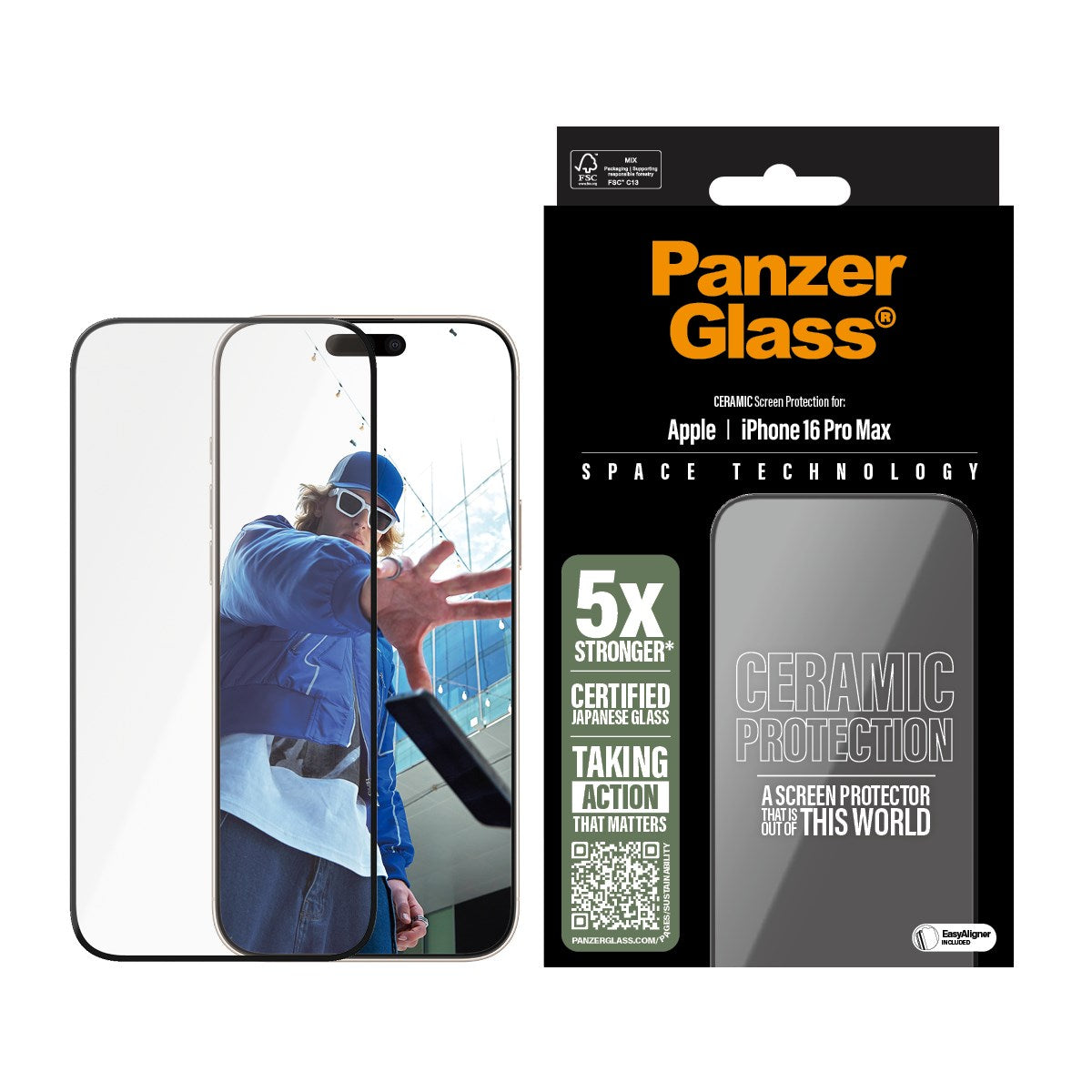 PanzerGlass® Ceramic Screen Protector iPhone 16 Pro Max | Ultra-Wide Fit w. EasyAligner