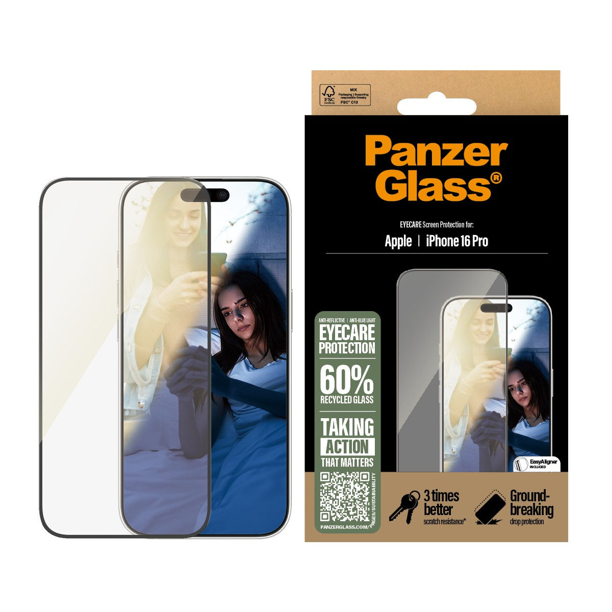 PanzerGlass® EyeCare Screen Protector iPhone 16 Pro | Ultra-Wide Fit