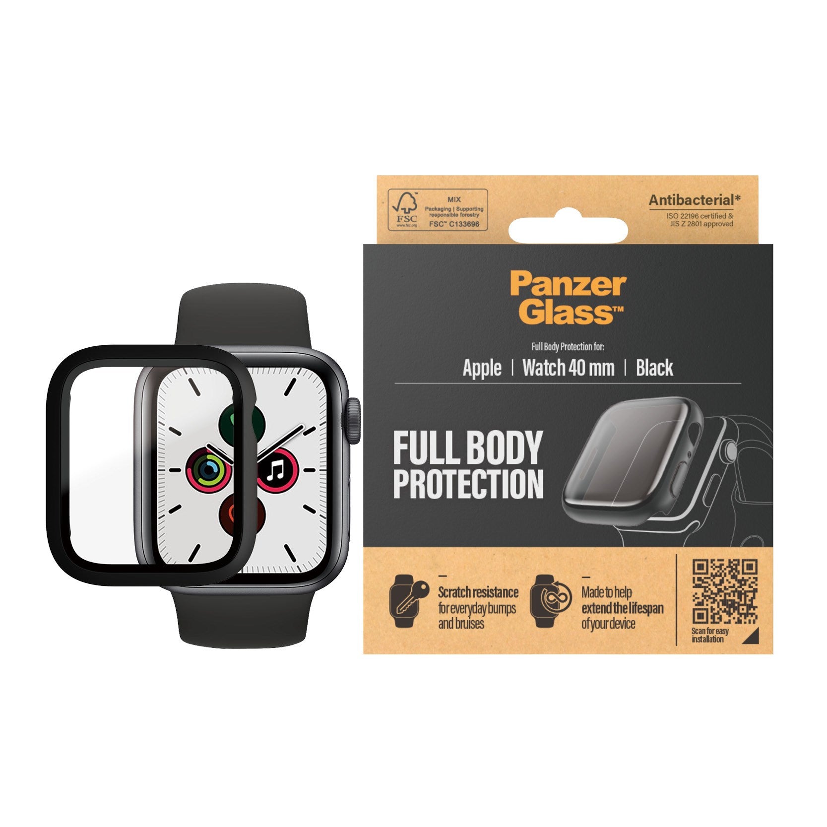 PanzerGlass® Screen Protector Full Body Black Apple Watch Series SE 3 | SE | 6 | 5 | 4 | 40mm