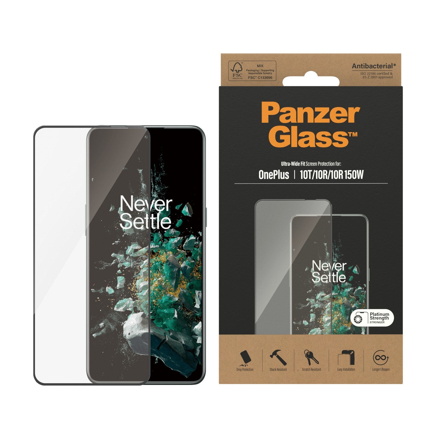 PanzerGlass® Screen Protector OnePlus 10T | 10R | 10R | 150W | Ultra-Wide Fit | Black