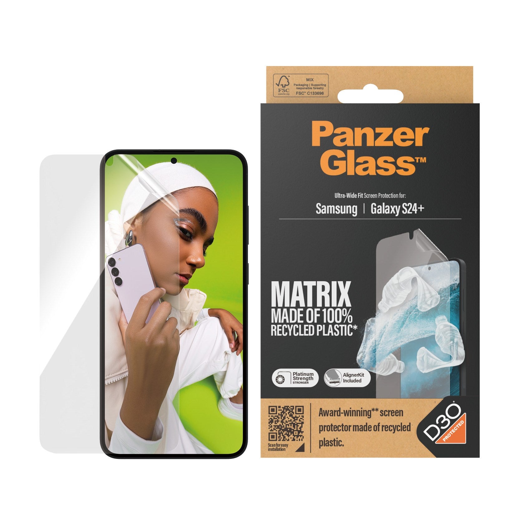 PanzerGlass® ECO MATRIX Screen Protector with D3O® Samsung Galaxy S24+ | Ultra-Wide Fit w. AlignerKit