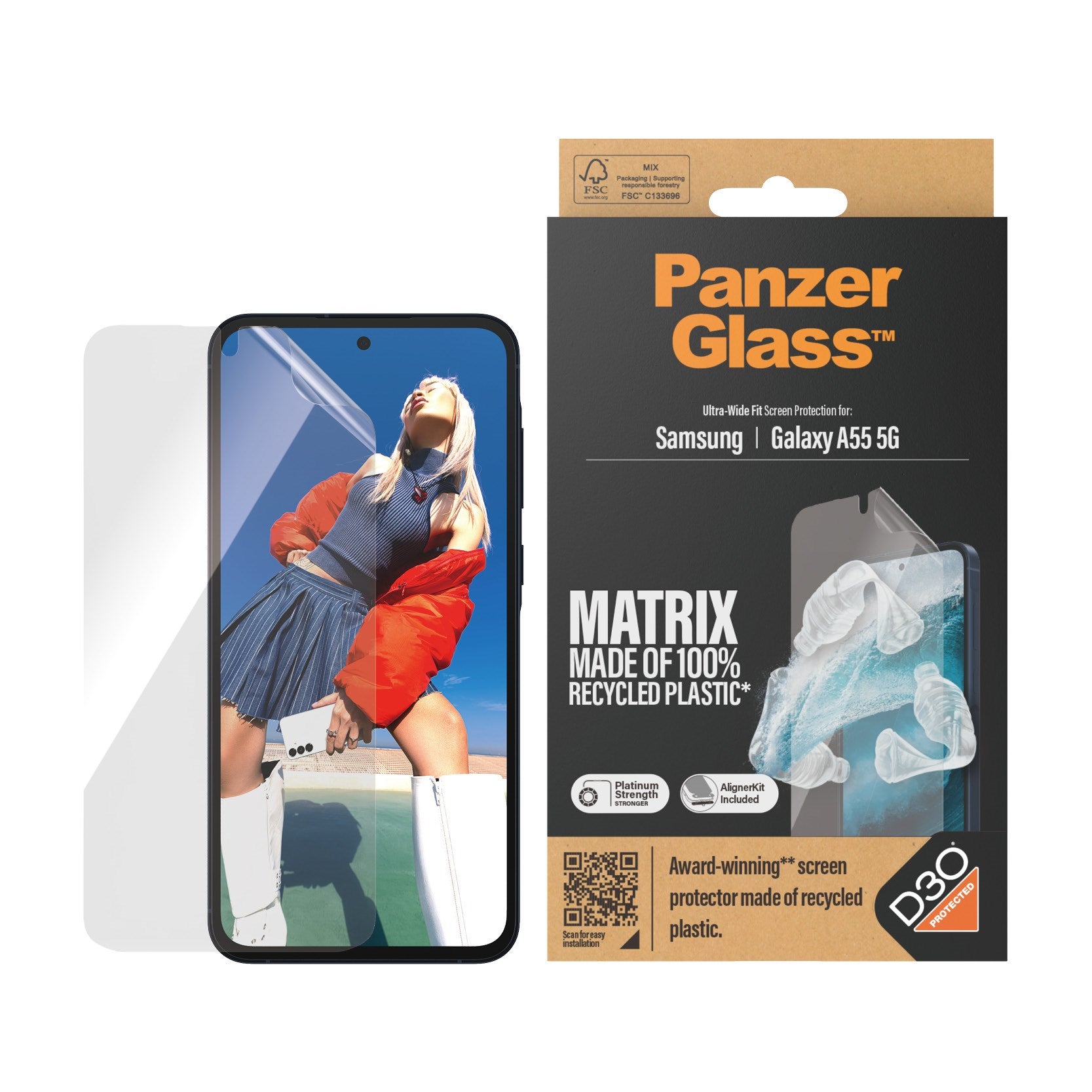 PanzerGlass® ECO MATRIX Screen Protector Samsung Galaxy A55 5G | Ultra-Wide Fit w. AlignerKit