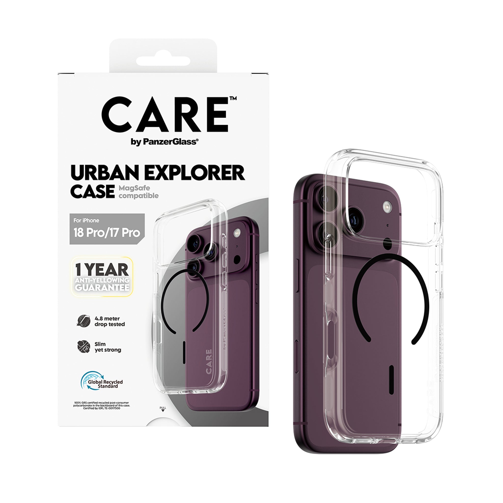 CARE™ by PanzerGlass® Urban Explorer Case Transparent w. Black MagSafe iPhone 18 Pro | 17 Pro