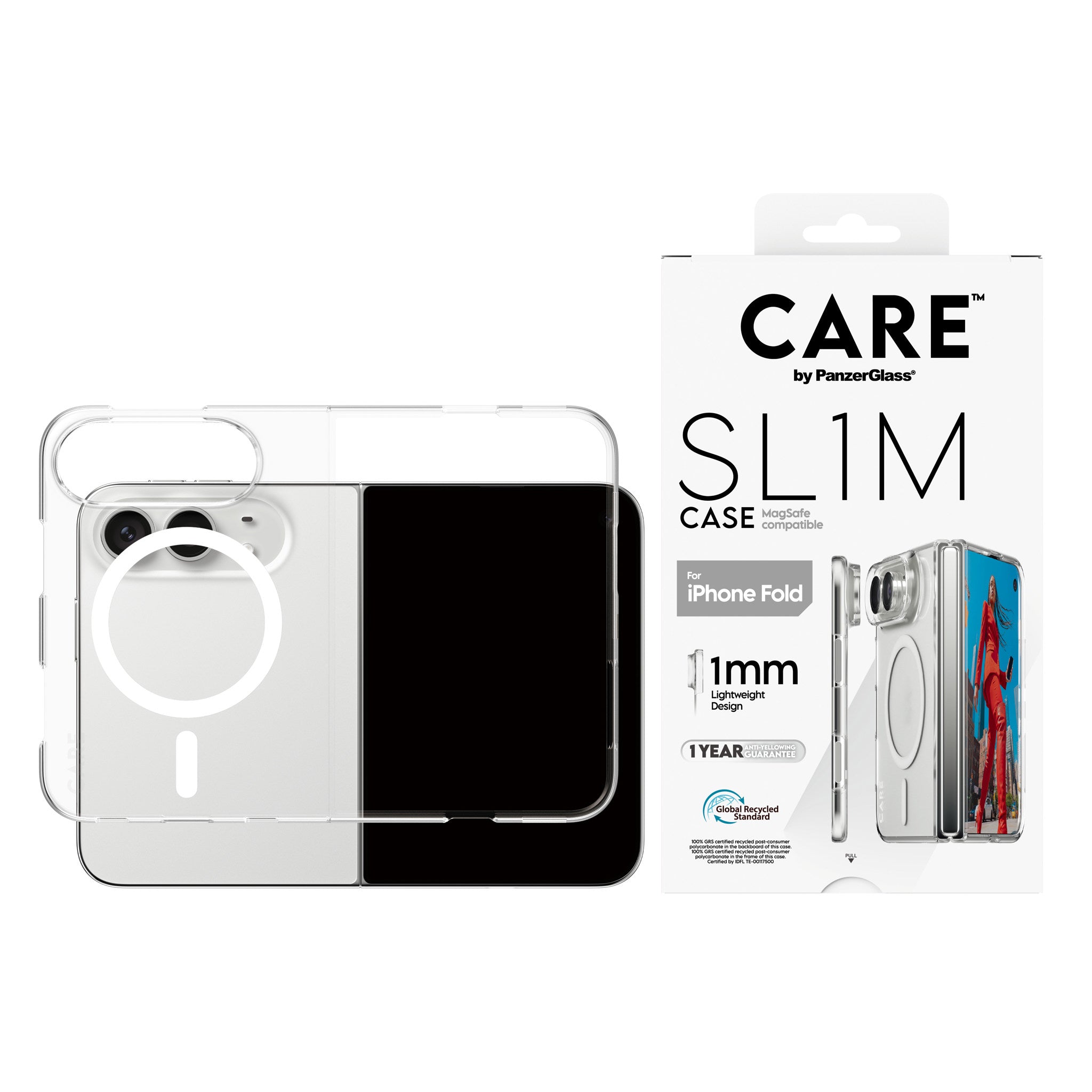 CARE™ by PanzerGlass® SL1M Case Transparent w. White MagSafe iPhone 2026 Fold