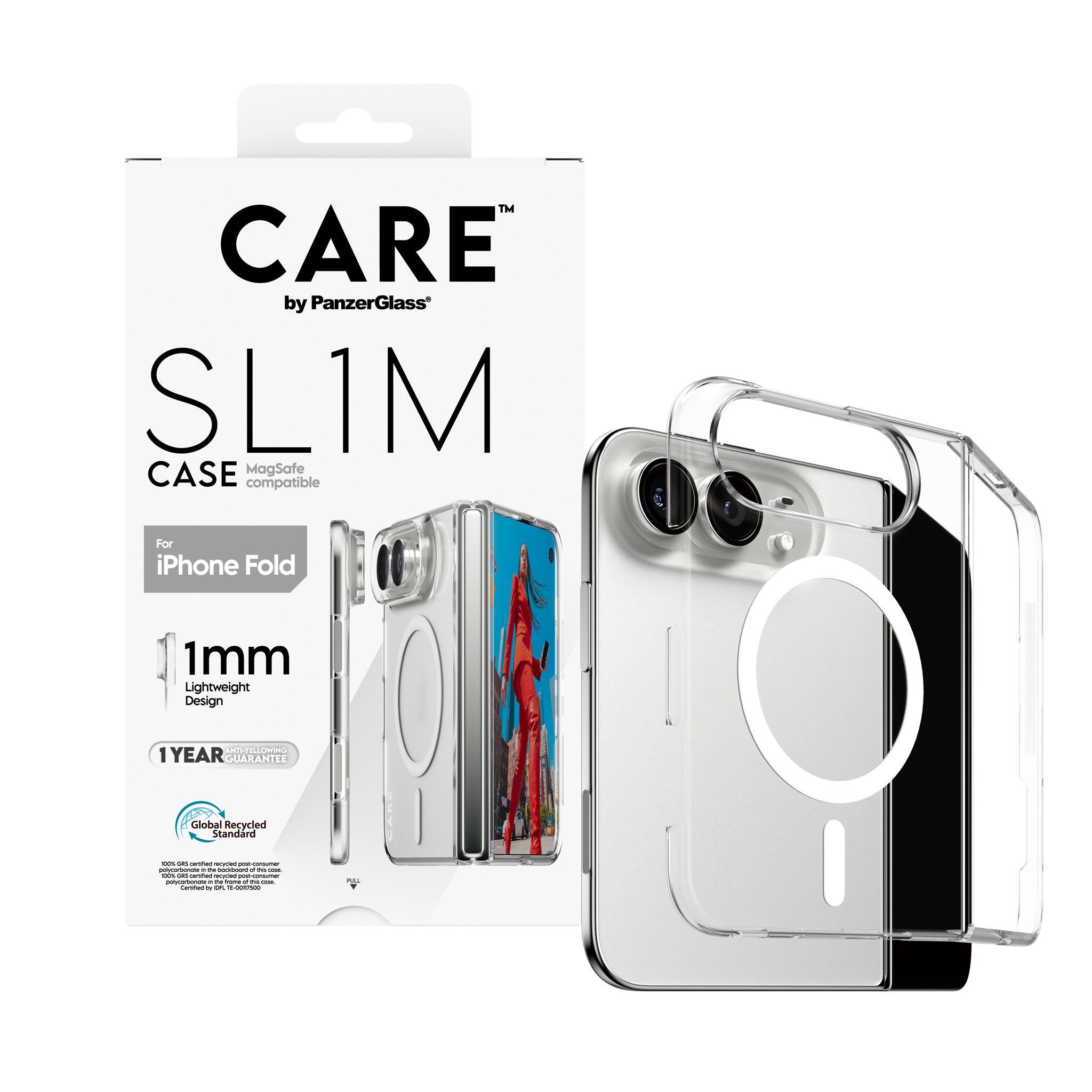 CARE™ by PanzerGlass® SL1M Case Transparent w. White MagSafe iPhone 2026 Fold