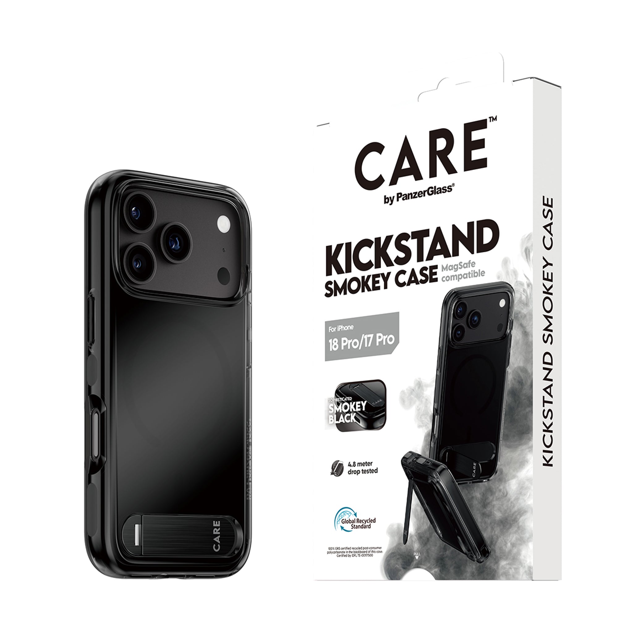 CARE™ by PanzerGlass® Kickstand Case Smokey w. Black MagSafe iPhone 18 Pro | 17 Pro