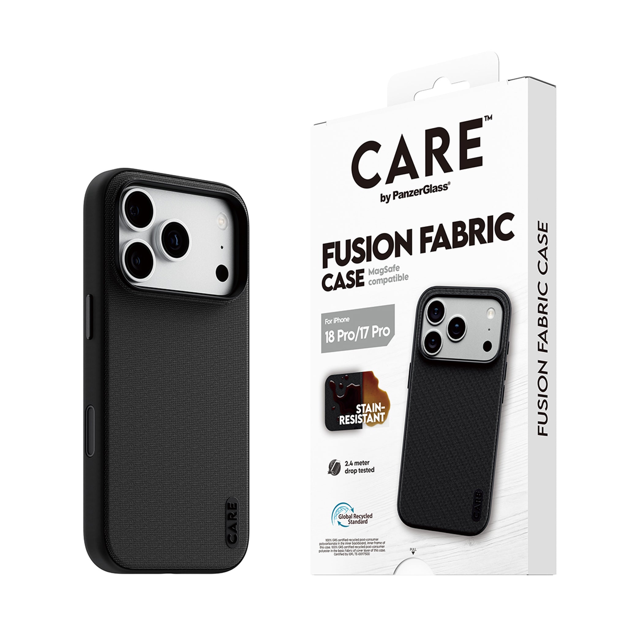 CARE™ by PanzerGlass® Fusion Fabric Case Black w. MagSafe iPhone 18 Pro | 17 Pro