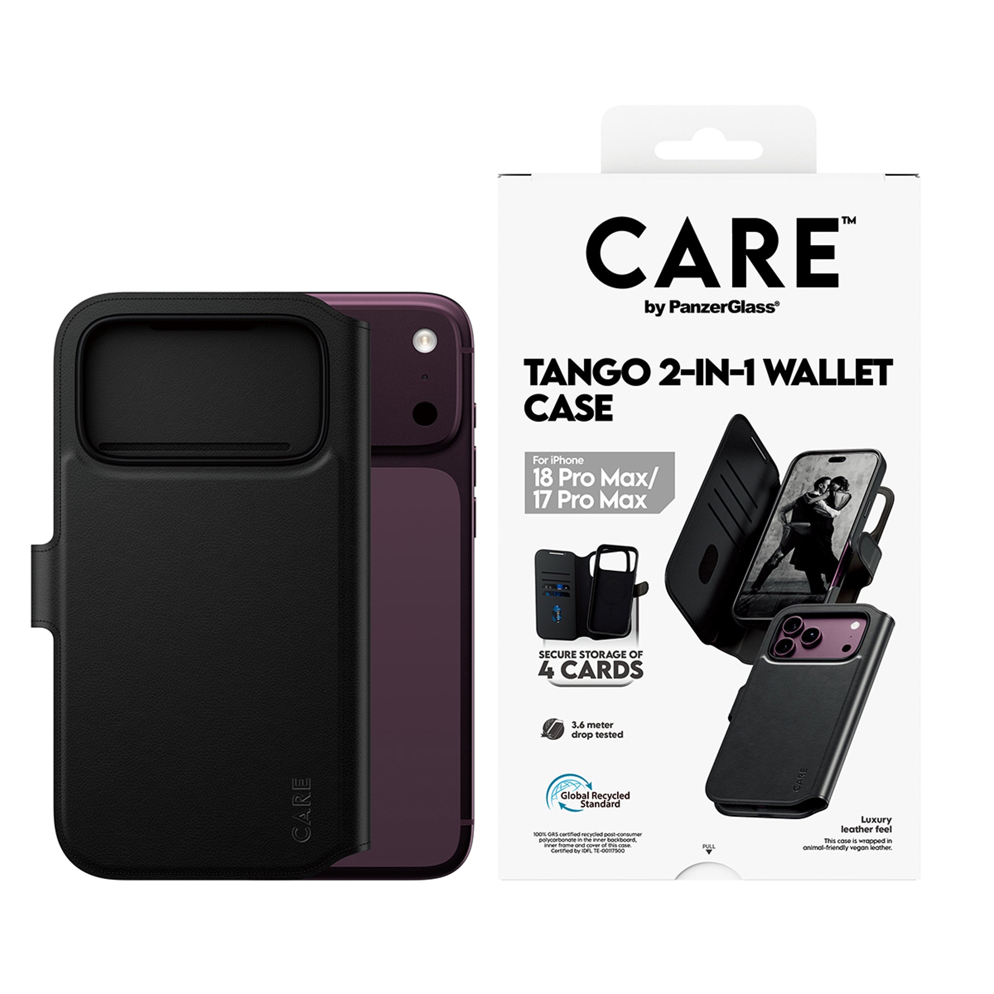 CARE™ by PanzerGlass® Tango 2-in-1 Wallet Case Black w. MagSafe iPhone 18 Pro Max | 17 Pro Max
