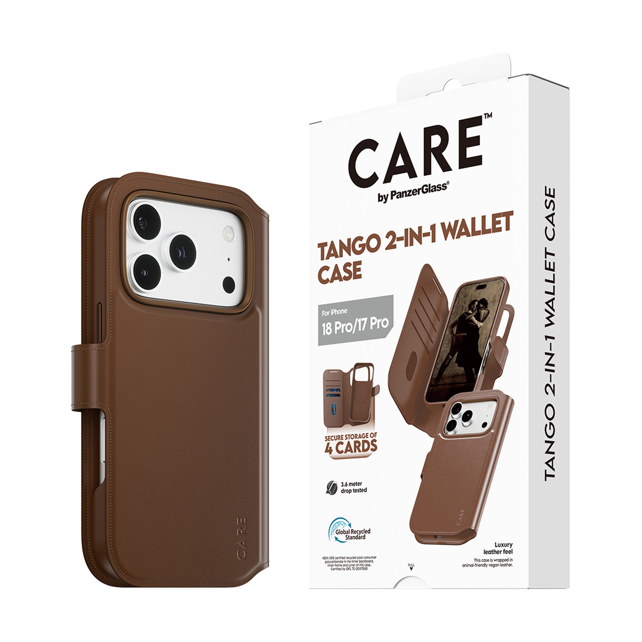 CARE™ by PanzerGlass® Tango 2-in-1 Wallet Case Brown w. MagSafe iPhone 18 Pro | 17 Pro