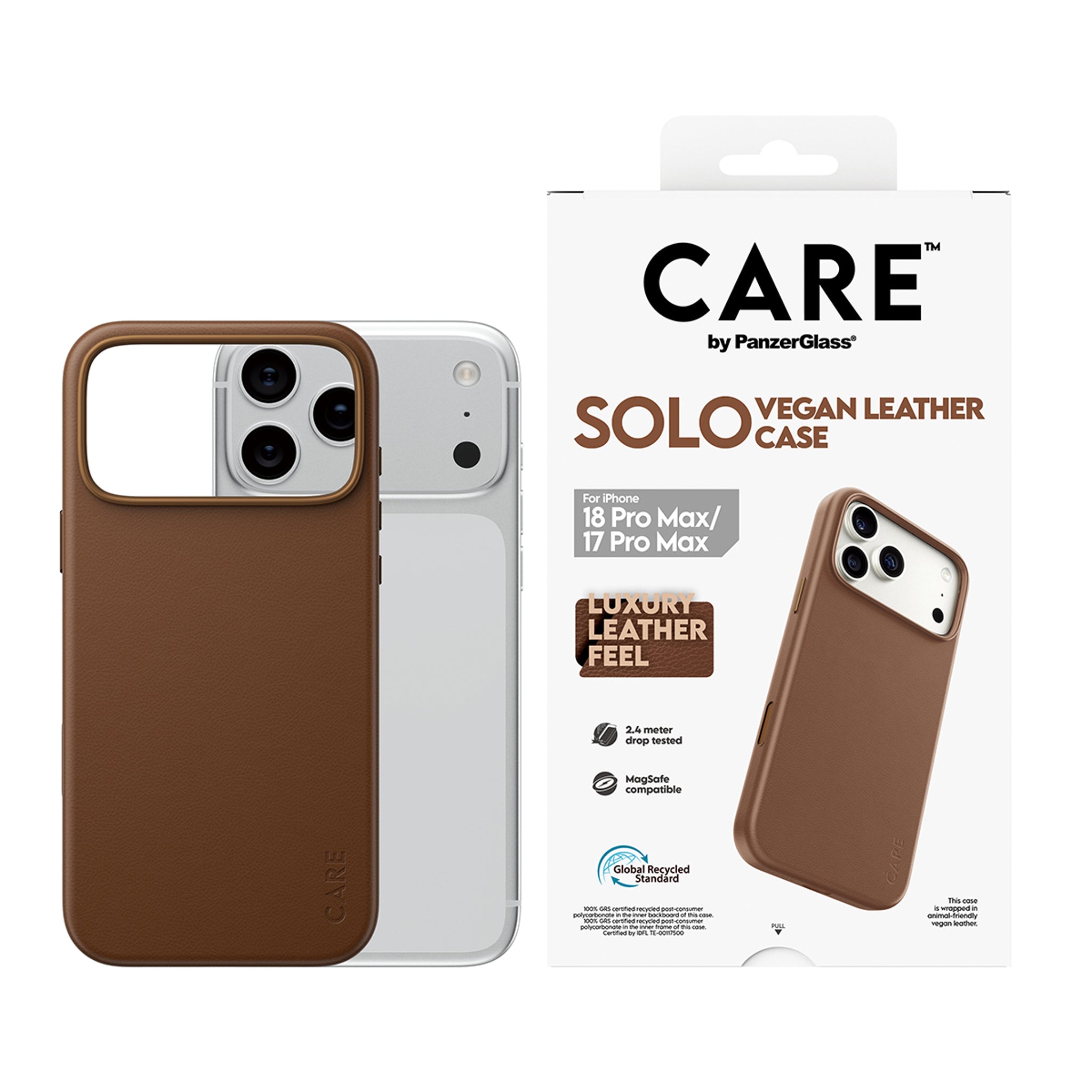 CARE™ by PanzerGlass® Solo Vegan Leather Case Brown w. MagSafe iPhone 18 Pro Max | 17 Pro Max
