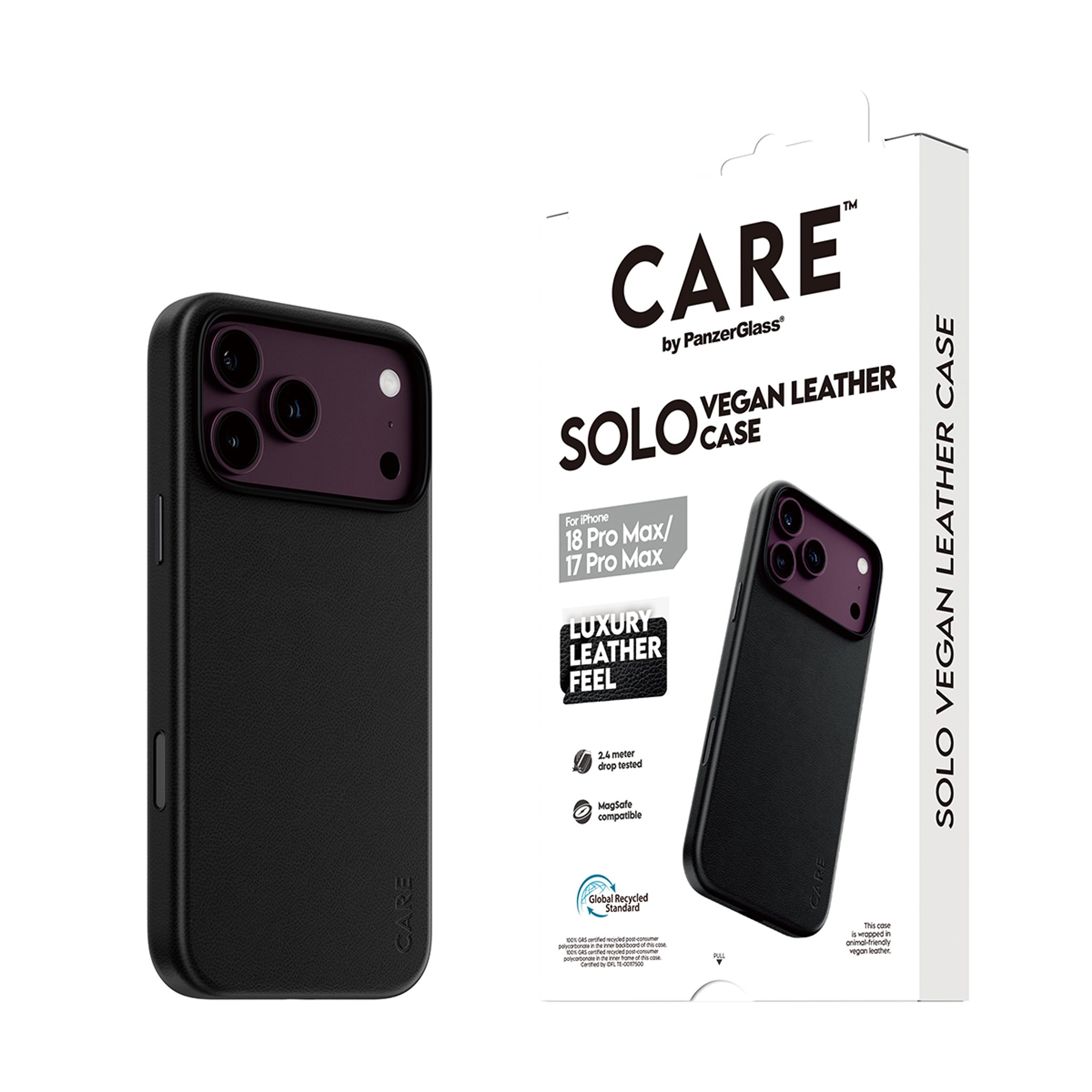 CARE™ by PanzerGlass® Solo Vegan Leather Case Black w. MagSafe iPhone 18 Pro Max | 17 Pro Max