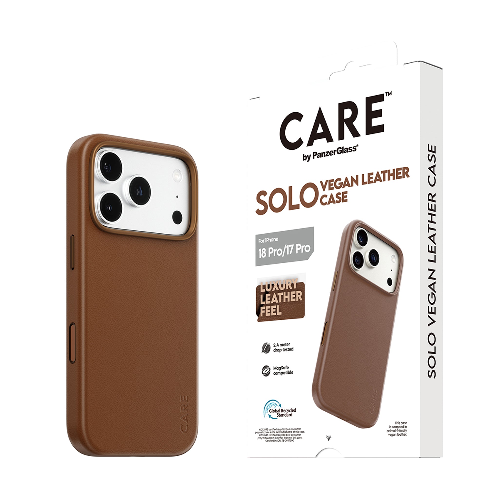 CARE™ by PanzerGlass® Solo Vegan Leather Case Brown w. MagSafe iPhone 18 Pro | 17 Pro