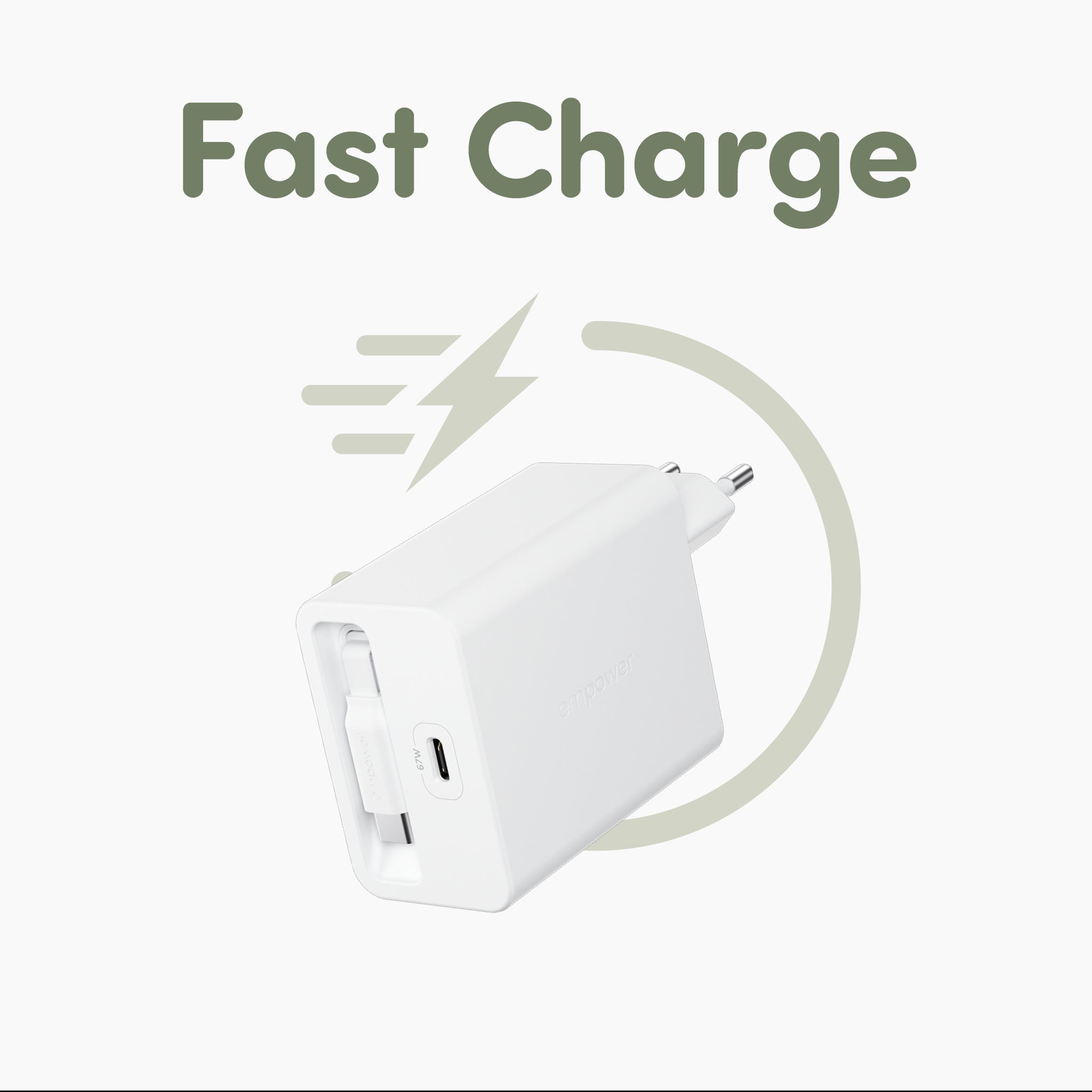 empower™ by PanzerGlass® Turbo 67W Retractable Cable Guy Charger incl. USB-C Cable | EU Plug | Silver White