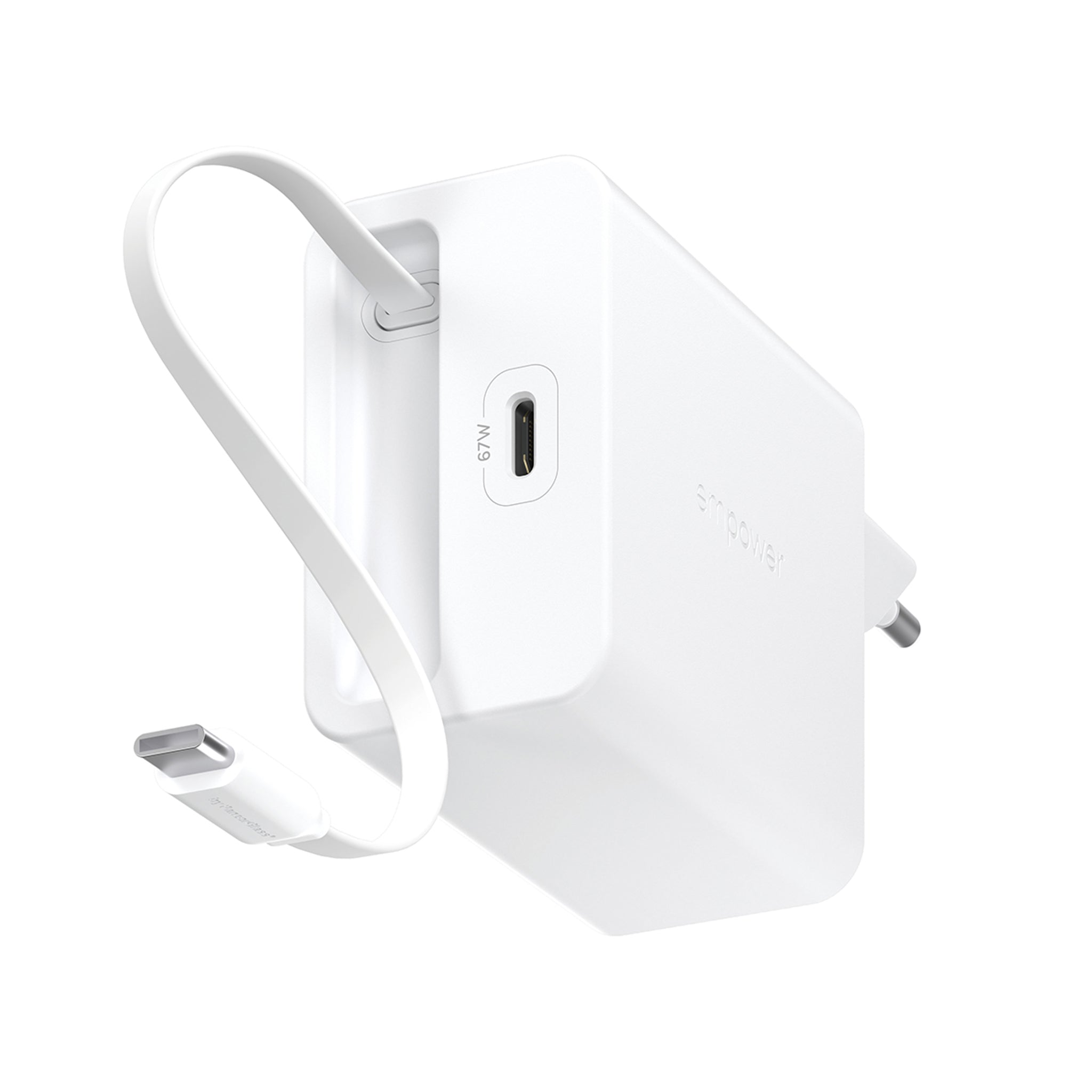 empower™ by PanzerGlass® Turbo 67W Retractable Cable Guy Charger incl. USB-C Cable | EU Plug | Silver White