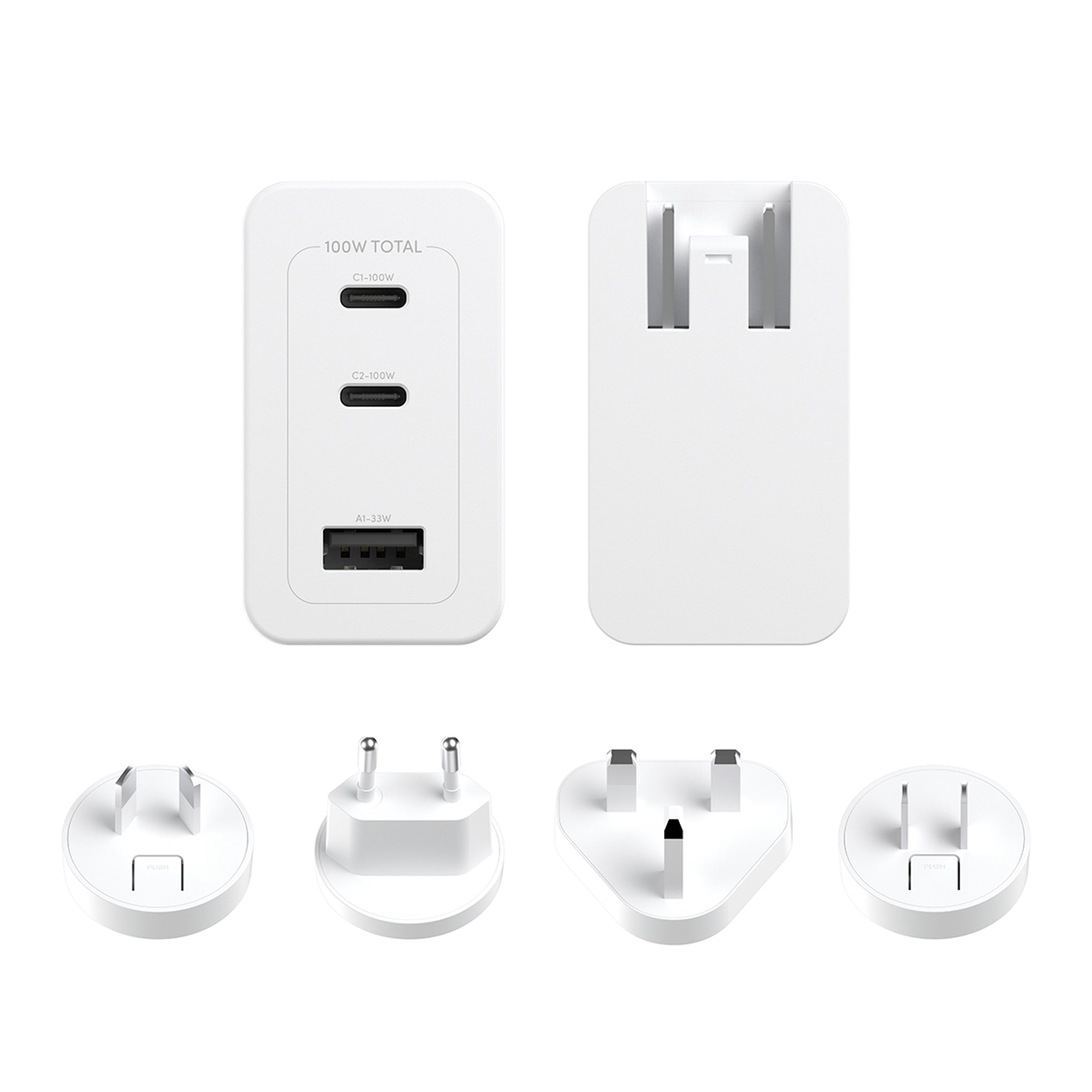 empower™ by PanzerGlass® Turbo 100W World Travel Adaptor incl. 2 x USB-C + USB-A | Silver White