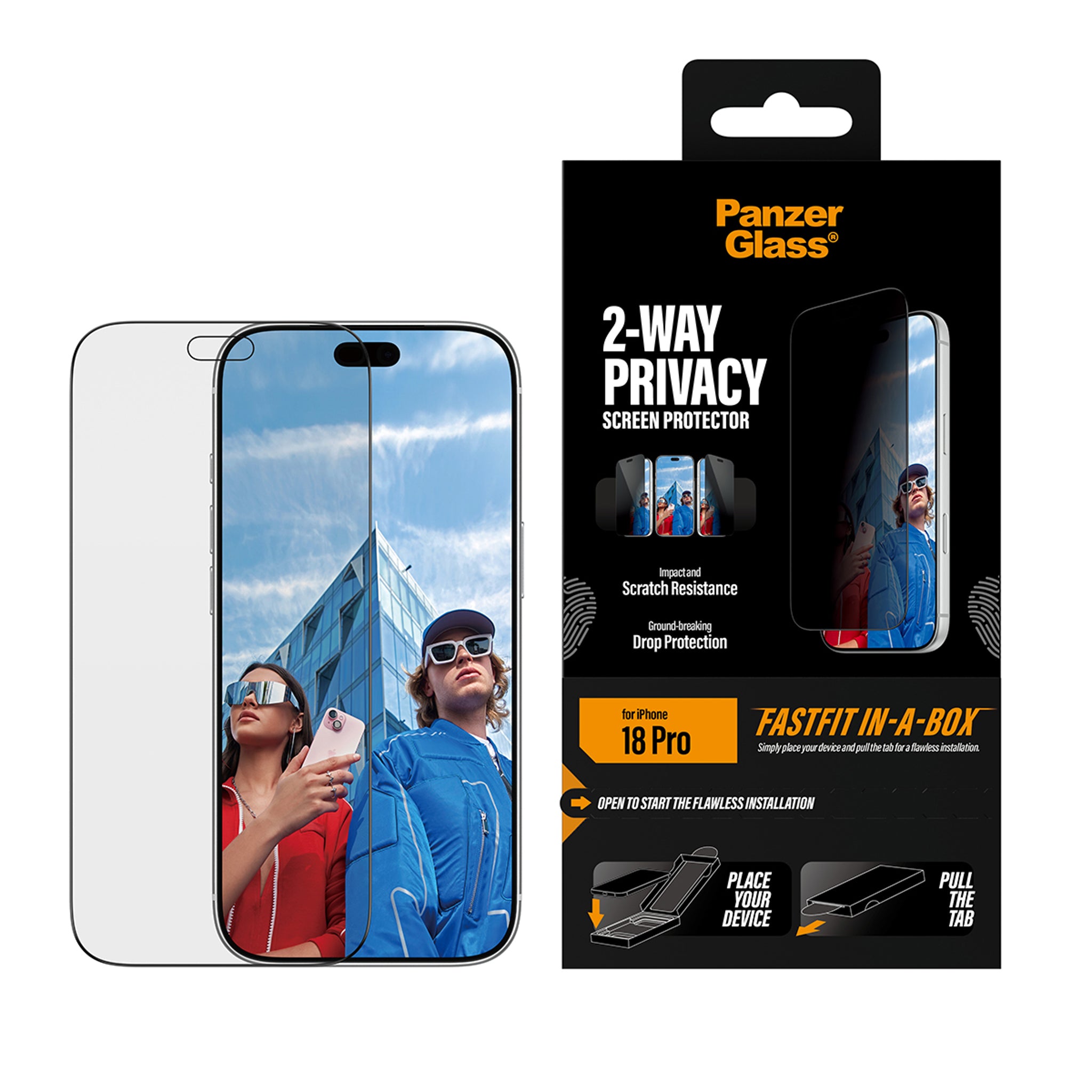 PanzerGlass® 2-Way Privacy Screen Protector iPhone 2026 Pro | Ultra-Wide Fit w. FASTFIT IN-A-BOX