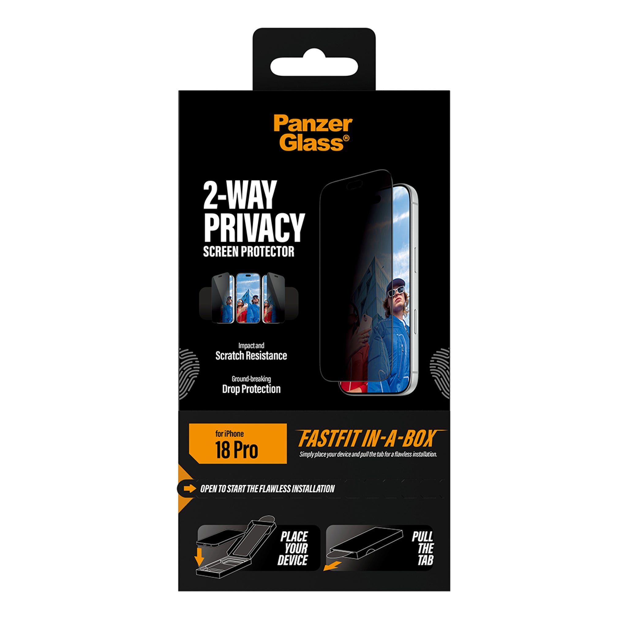 PanzerGlass® 2-Way Privacy Screen Protector iPhone 2026 Pro | Ultra-Wide Fit w. FASTFIT IN-A-BOX