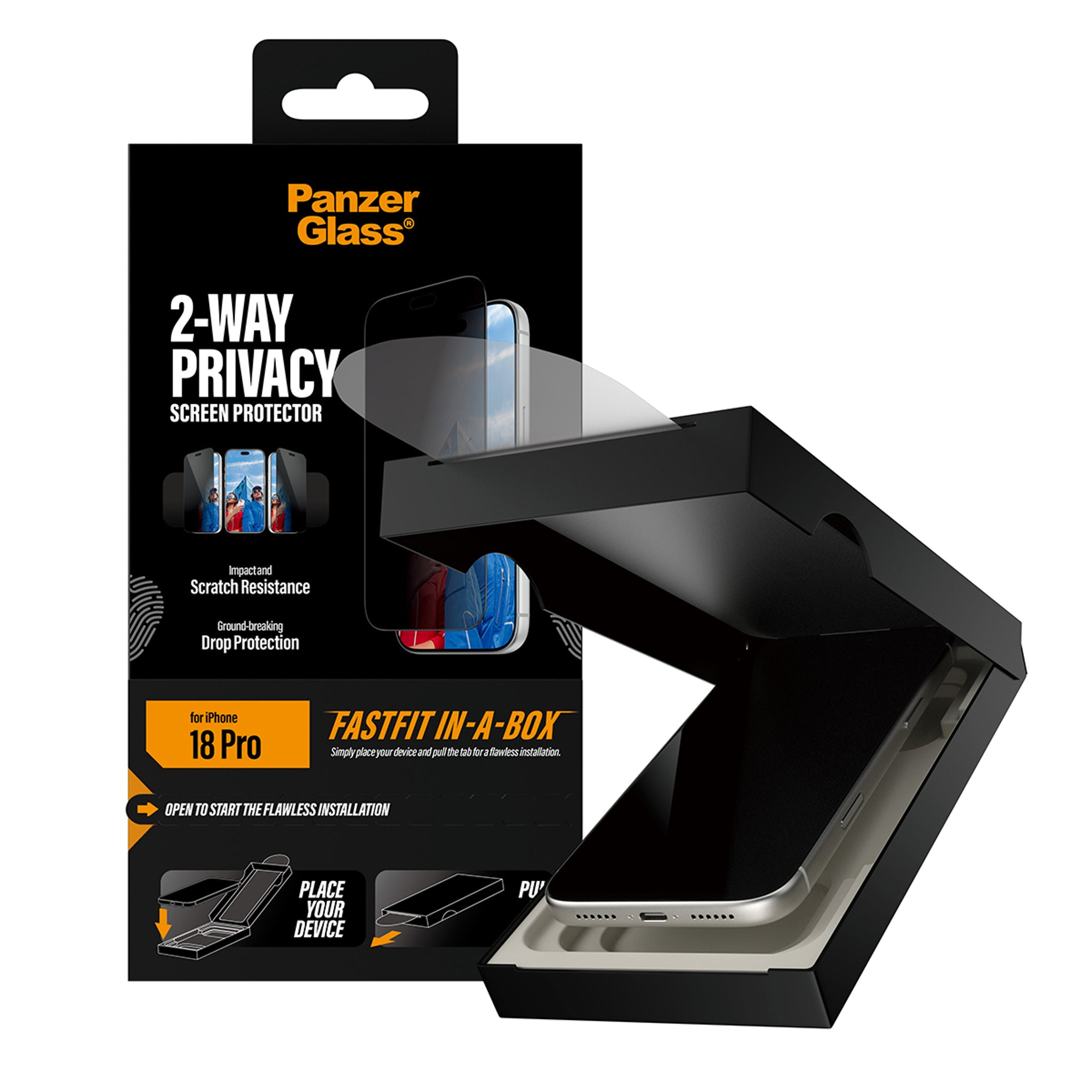 PanzerGlass® 2-Way Privacy Screen Protector iPhone 2026 Pro | Ultra-Wide Fit w. FASTFIT IN-A-BOX