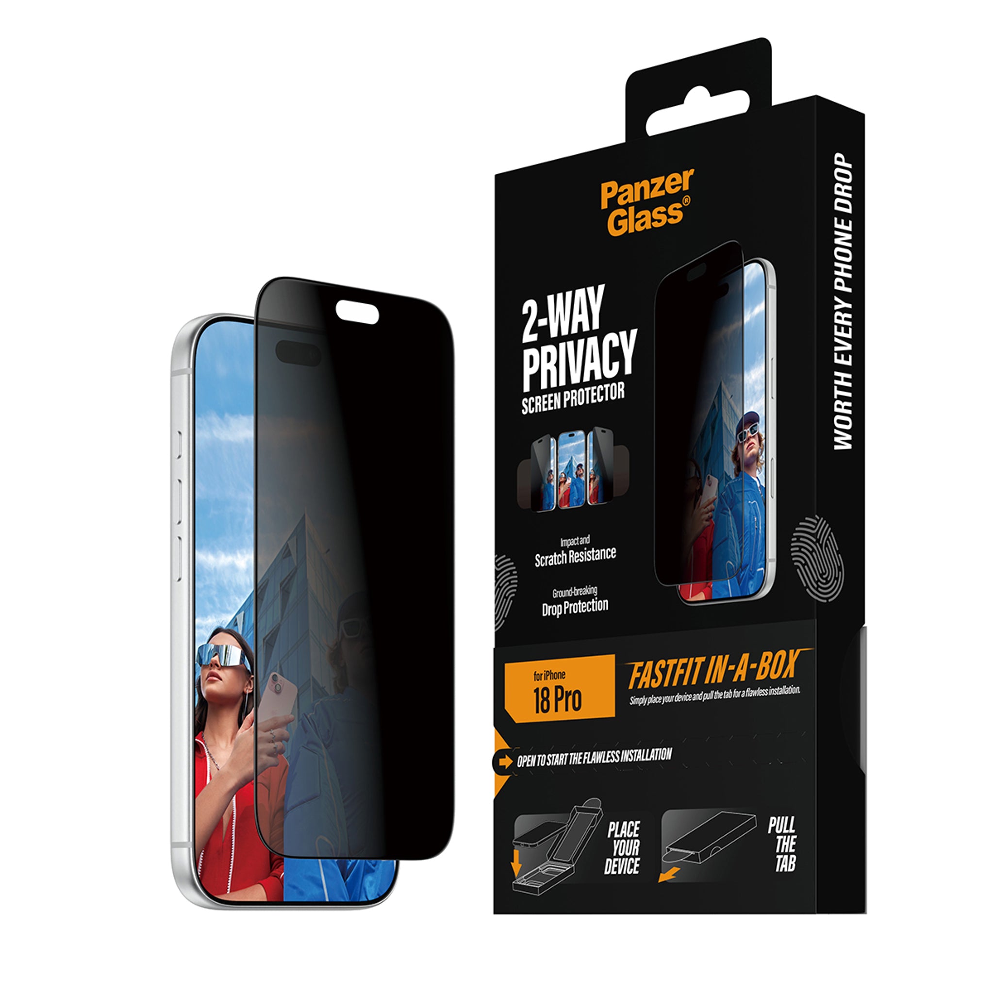 PanzerGlass® 2-Way Privacy Screen Protector iPhone 2026 Pro | Ultra-Wide Fit w. FASTFIT IN-A-BOX