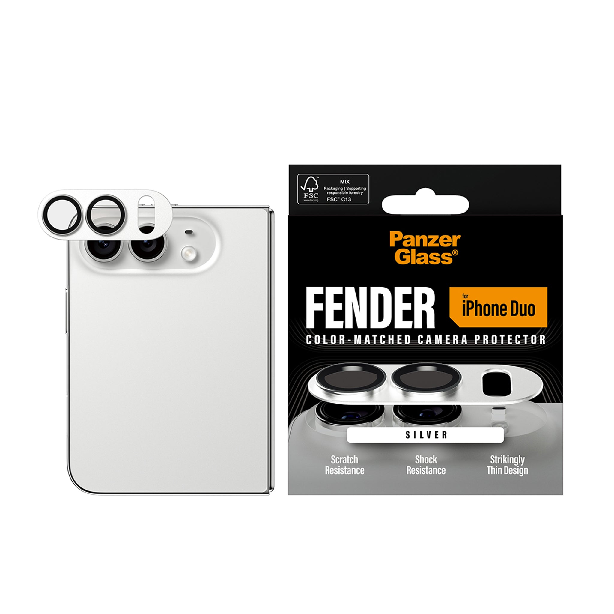 PanzerGlass® Fender Camera Lens Protector Silver iPhone Duo