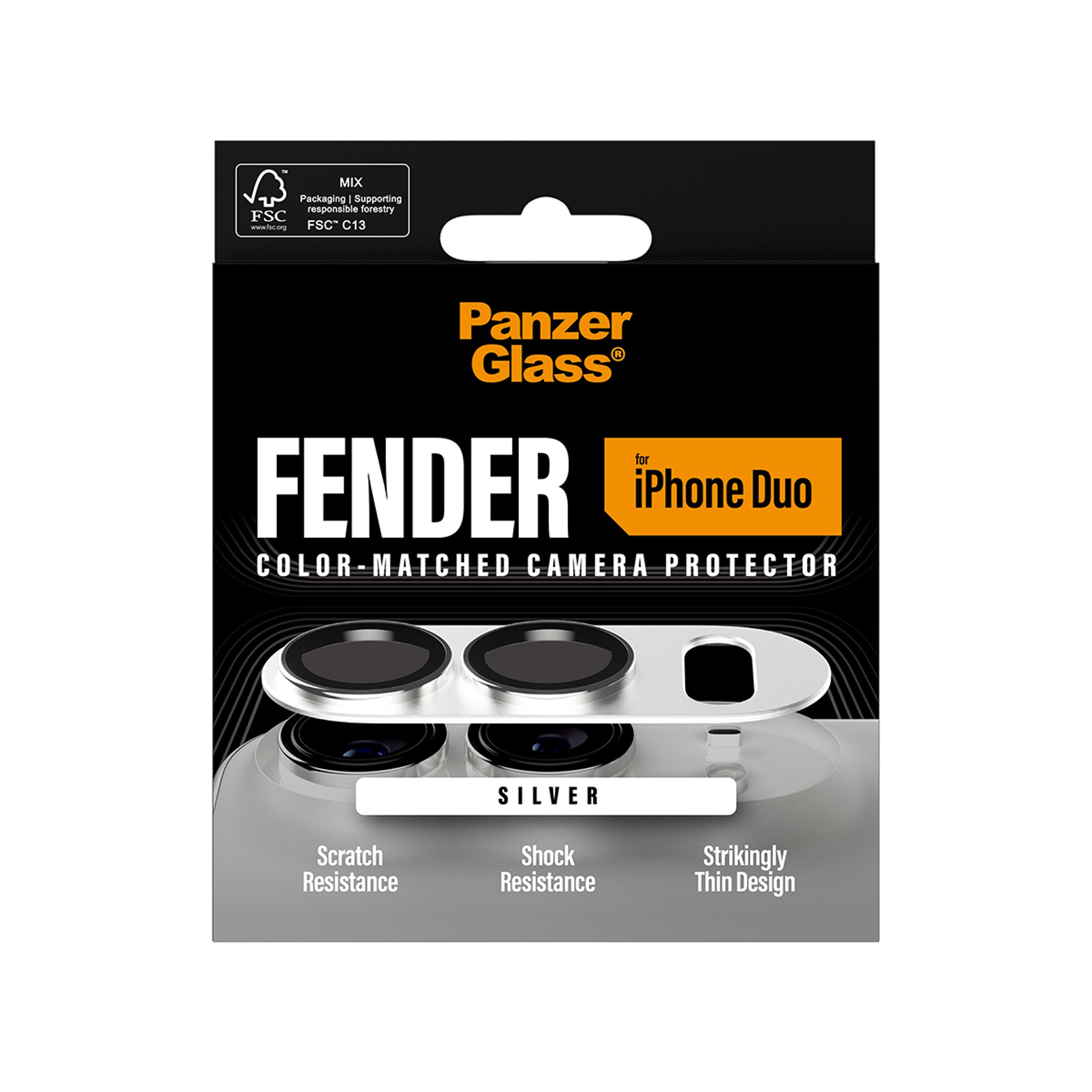 PanzerGlass® Fender Camera Lens Protector Silver iPhone Duo