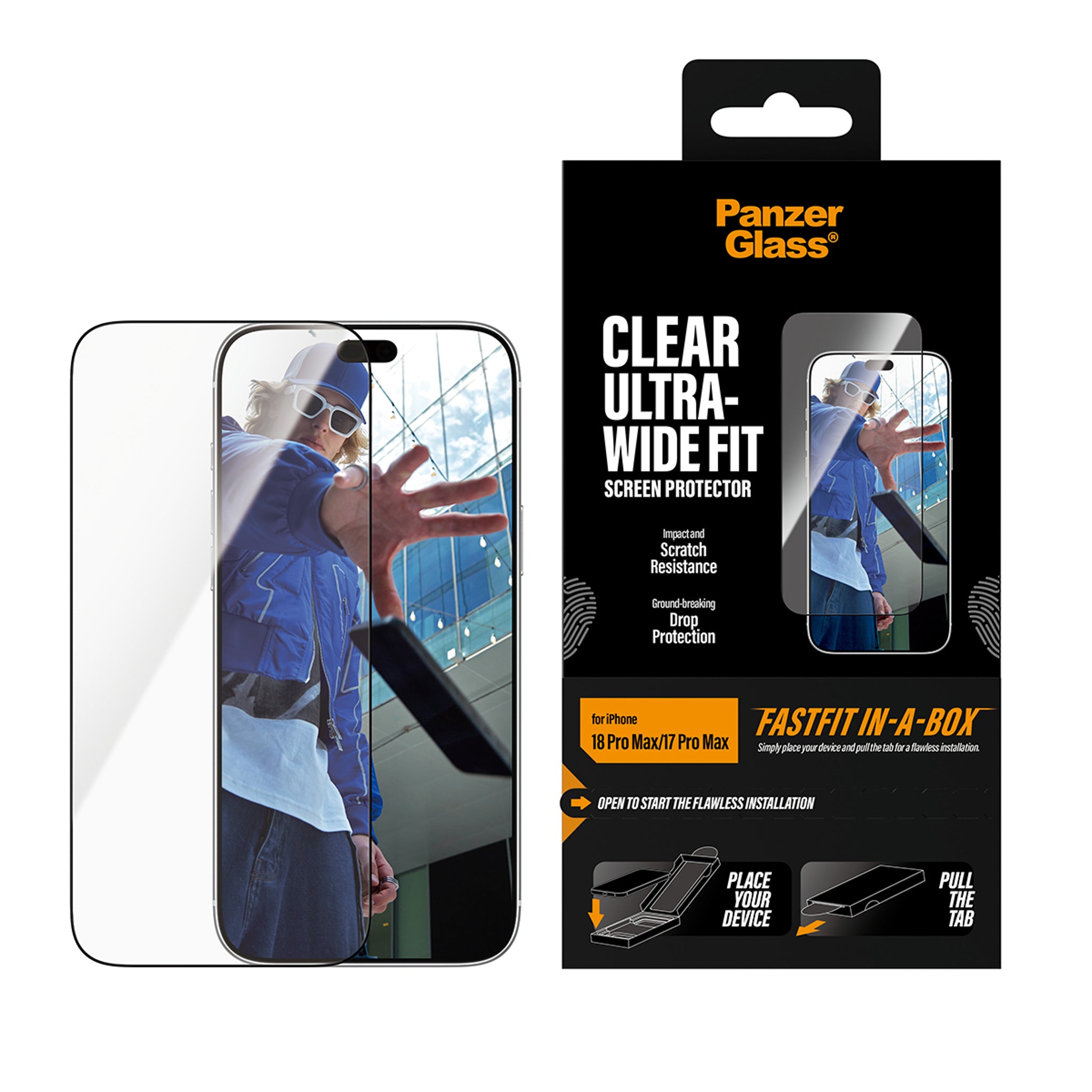 PanzerGlass® Screen Protector iPhone 18 Pro Max | 17 Pro Max | Ultra-Wide Fit w. FASTFIT IN-A-BOX