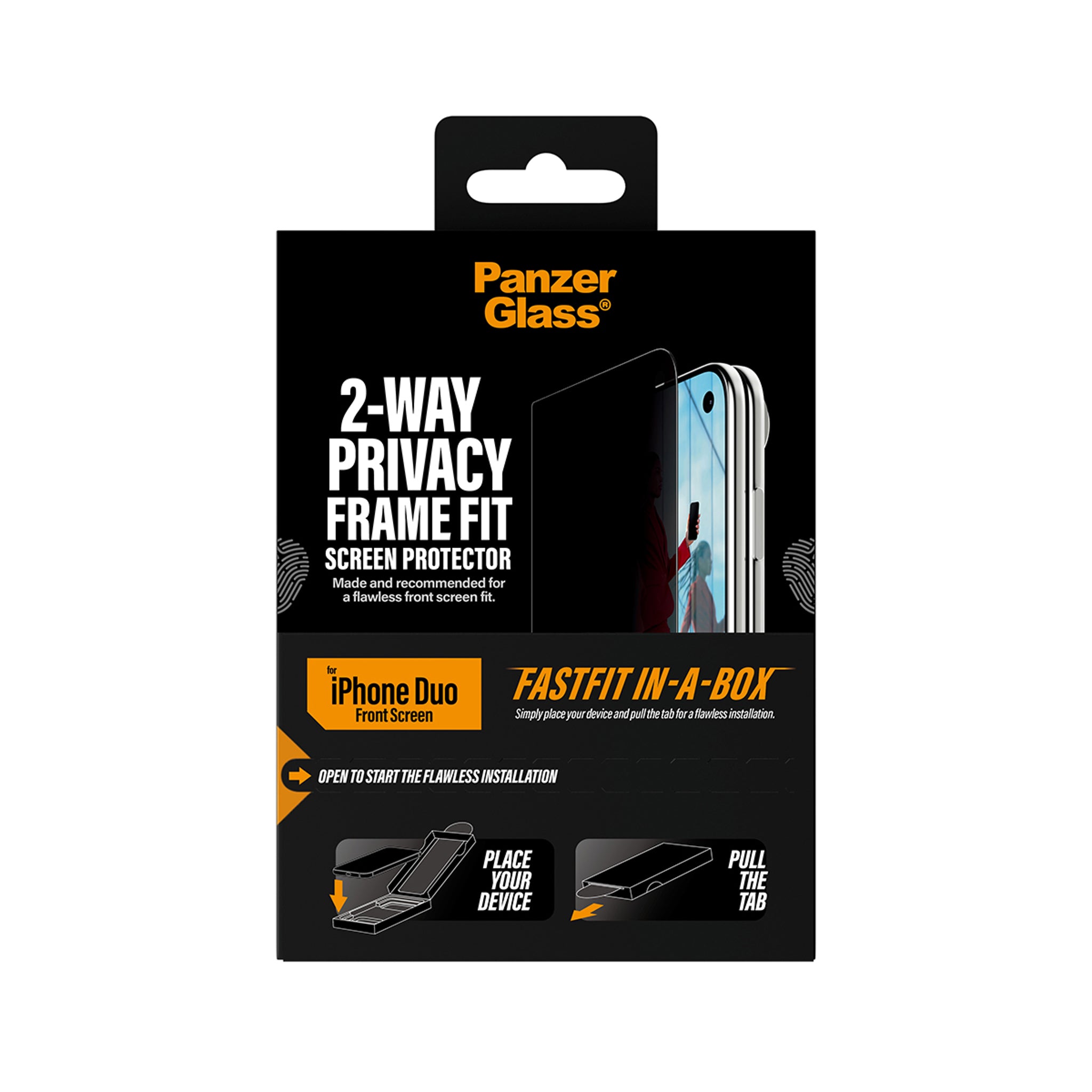 PanzerGlass® 2-Way Privacy Front Screen Protector iPhone Duo | FRAME FIT w. FASTFIT IN-A-BOX