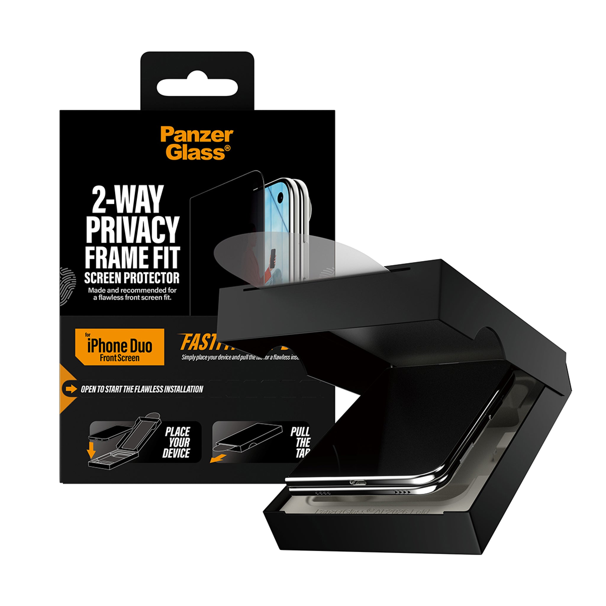 PanzerGlass® 2-Way Privacy Front Screen Protector iPhone Duo | FRAME FIT w. FASTFIT IN-A-BOX
