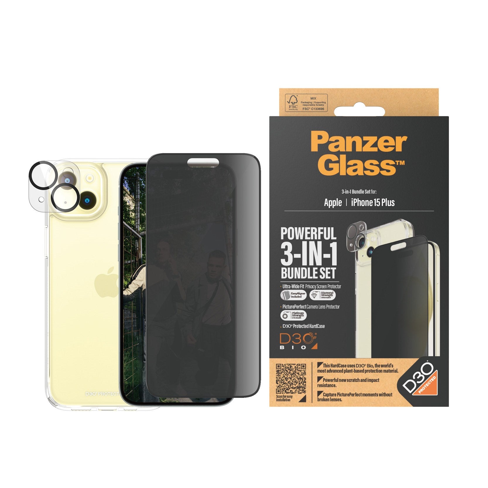 PanzerGlass® Privacy 3-in-1 Pack iPhone 15 Plus