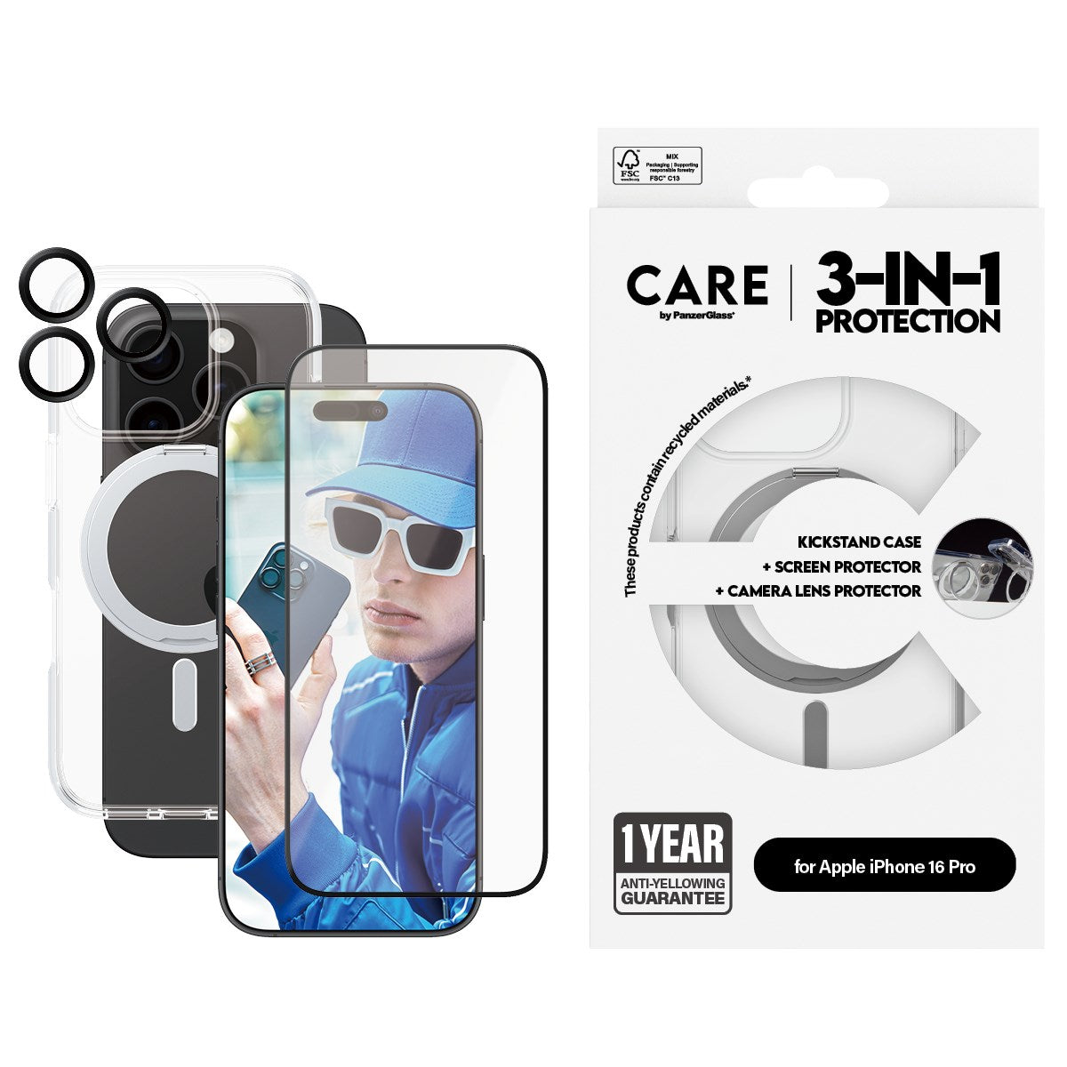 CARE by PanzerGlass® 3-in-1 Ceramic Bundle iPhone 16 Pro