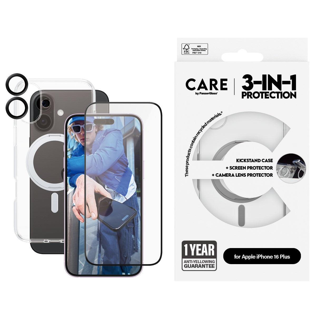 CARE by PanzerGlass® 3-in-1 Ceramic Bundle iPhone 16 Plus