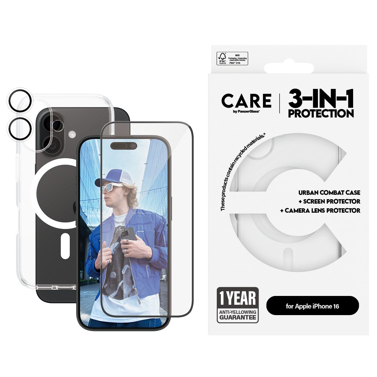 PanzerGlass® | CARE by PanzerGlass® Urban Combat 3-in-1 Bundle iPhone 16