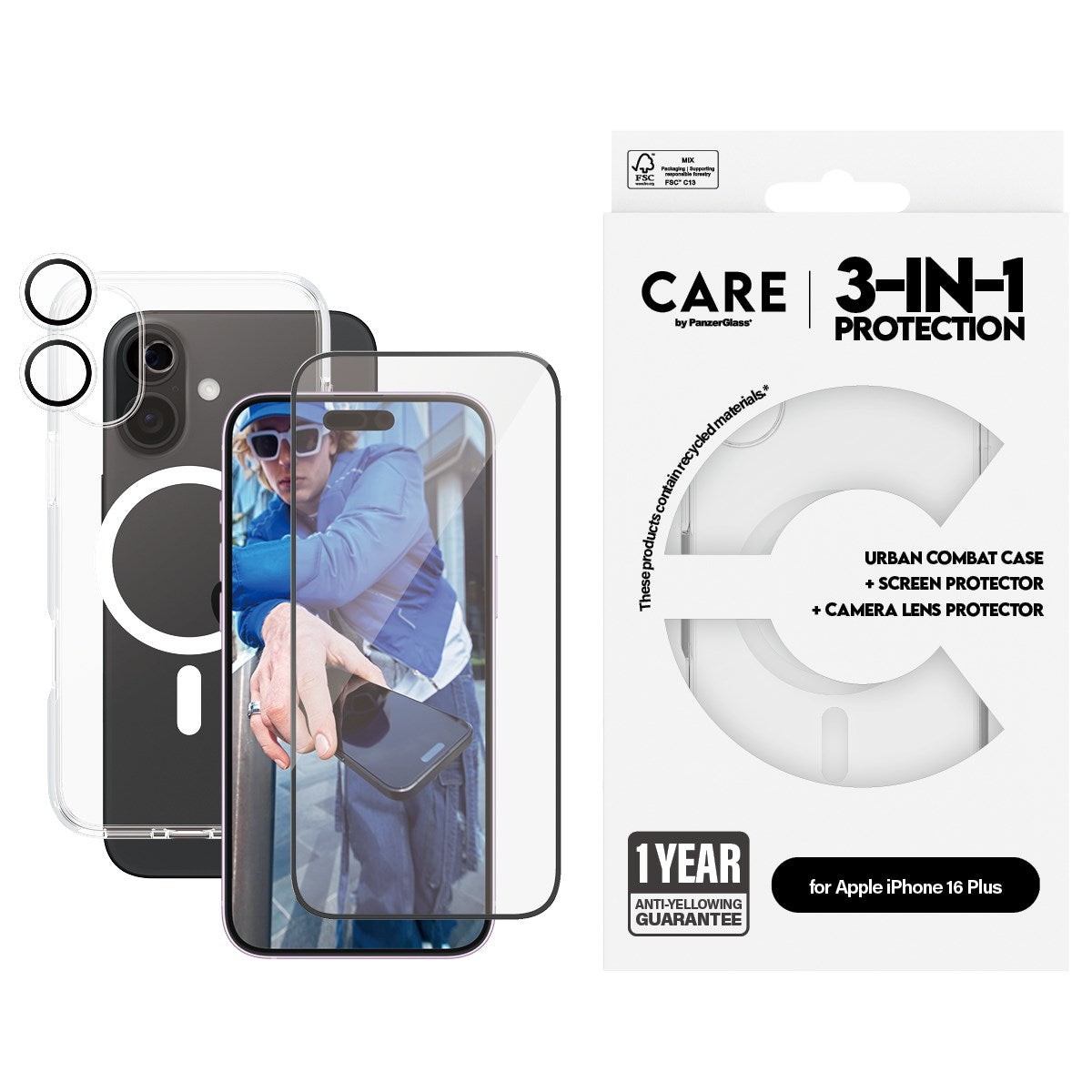 PanzerGlass® | CARE by PanzerGlass® Urban Combat 3-in-1 Bundle iPhone 16 Plus