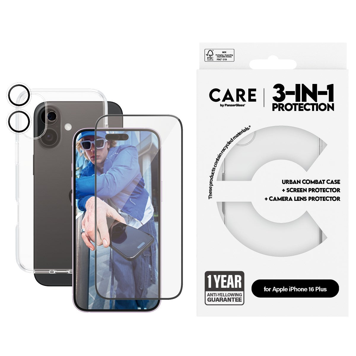 PanzerGlass® | CARE by PanzerGlass® Urban Combat 3-in-1 Bundle iPhone 16 Plus