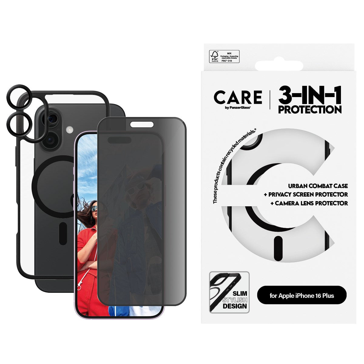PanzerGlass® | CARE by PanzerGlass® Urban Combat 3-in-1 Privacy Bundle iPhone 16 Plus