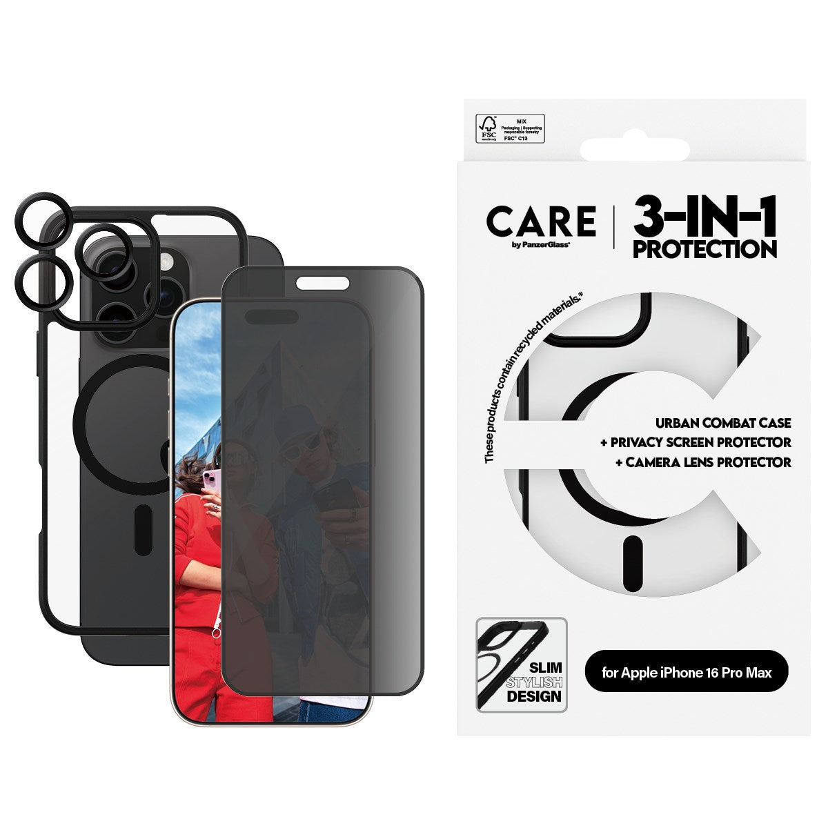PanzerGlass® | CARE by PanzerGlass® Urban Combat 3-in-1 Privacy Bundle iPhone 16 Pro Max