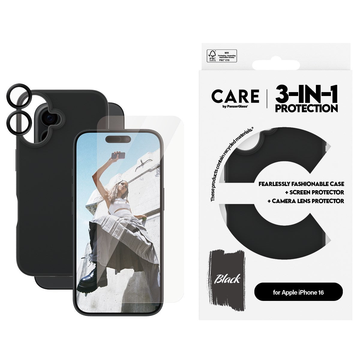 CARE by PanzerGlass® 3-in-1 Bundle iPhone 16
