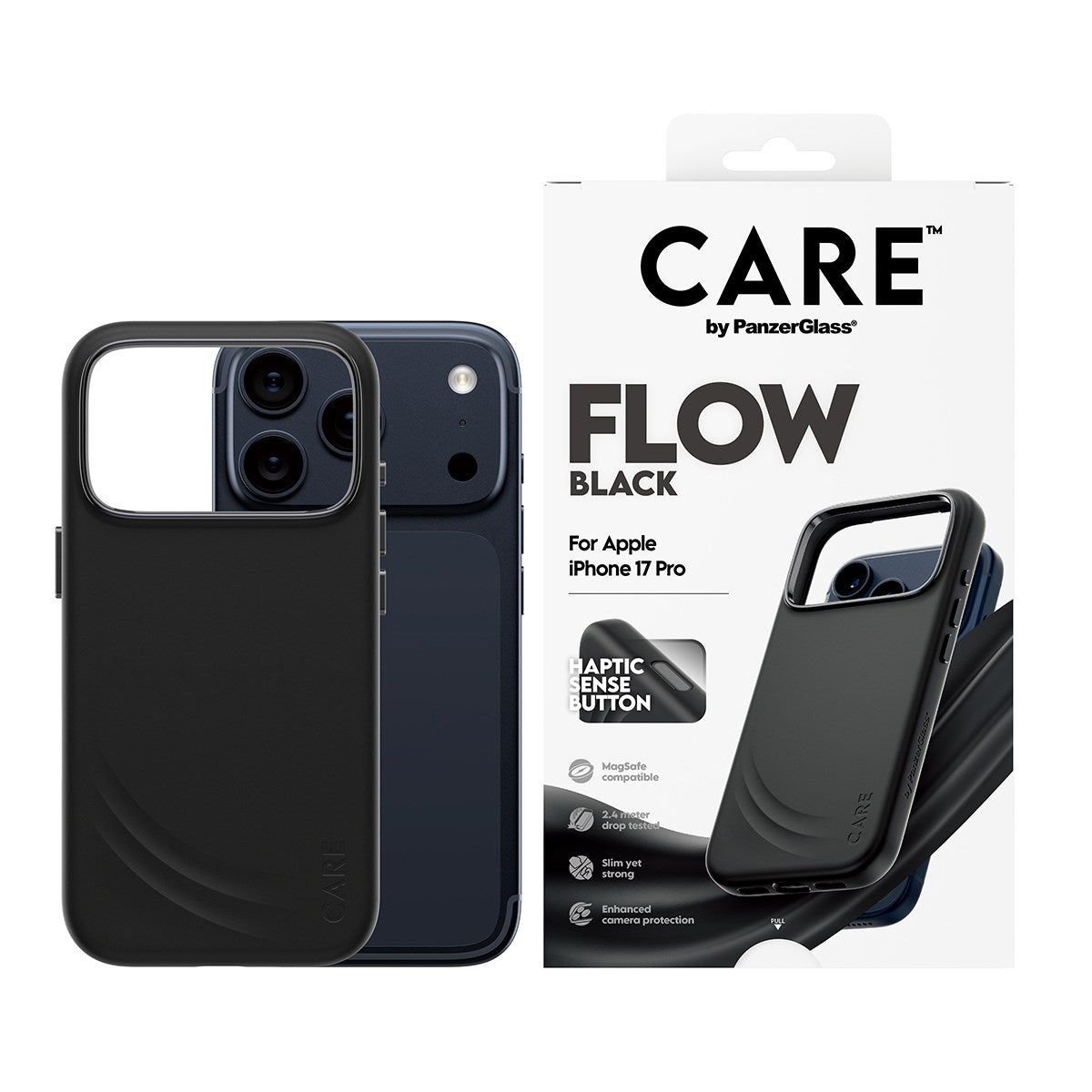 CARE by PanzerGlass® FLOW Case Black w. Haptic Button & MagSafe iPhone 17 Pro